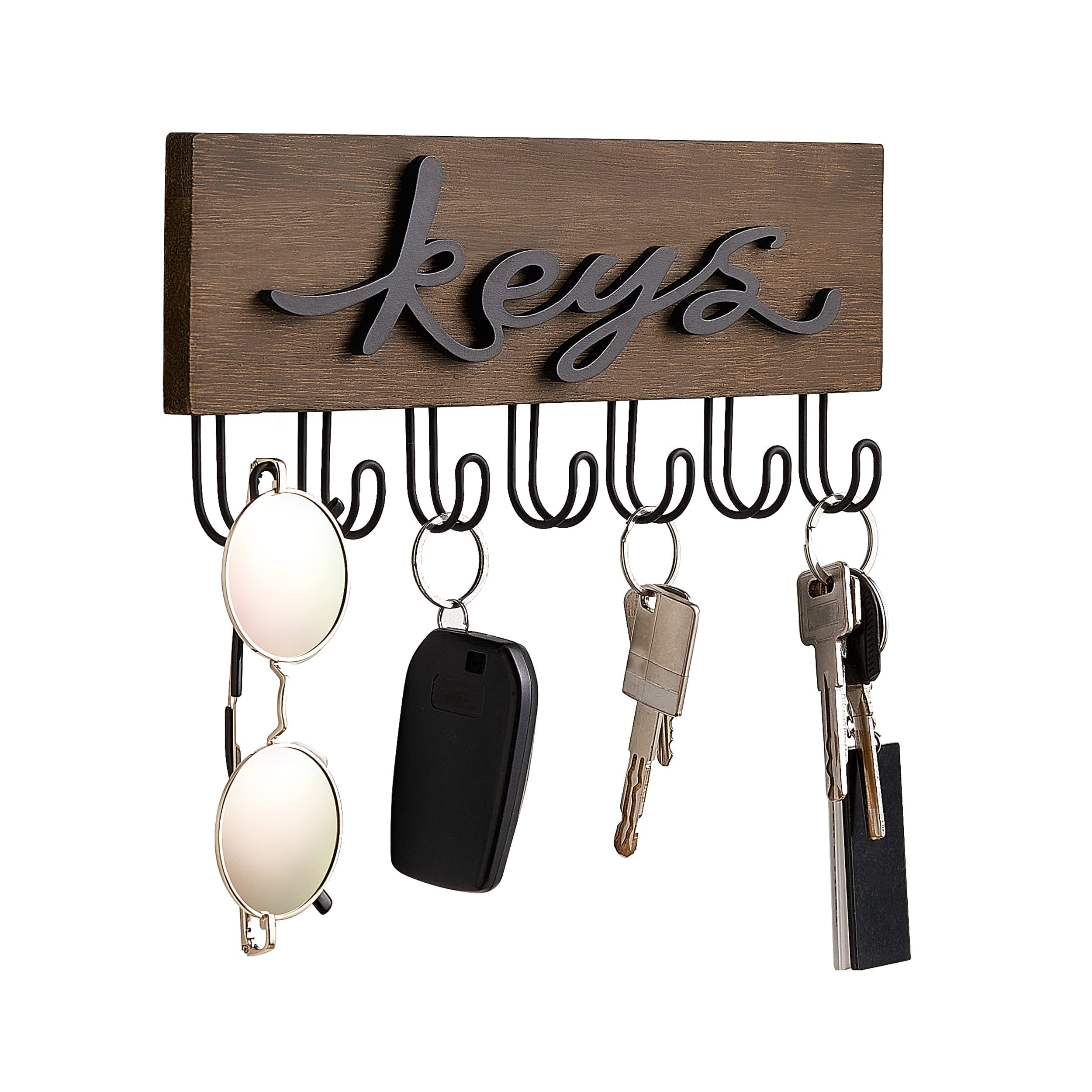 Mkono Key Holder for Wall Decorative with 7 Hooks, Wall Mounted Keys Hanger Organizer Rustic Wood Hanging Key Hooks Home Decor Farmhouse Entryway, Hallway, Office