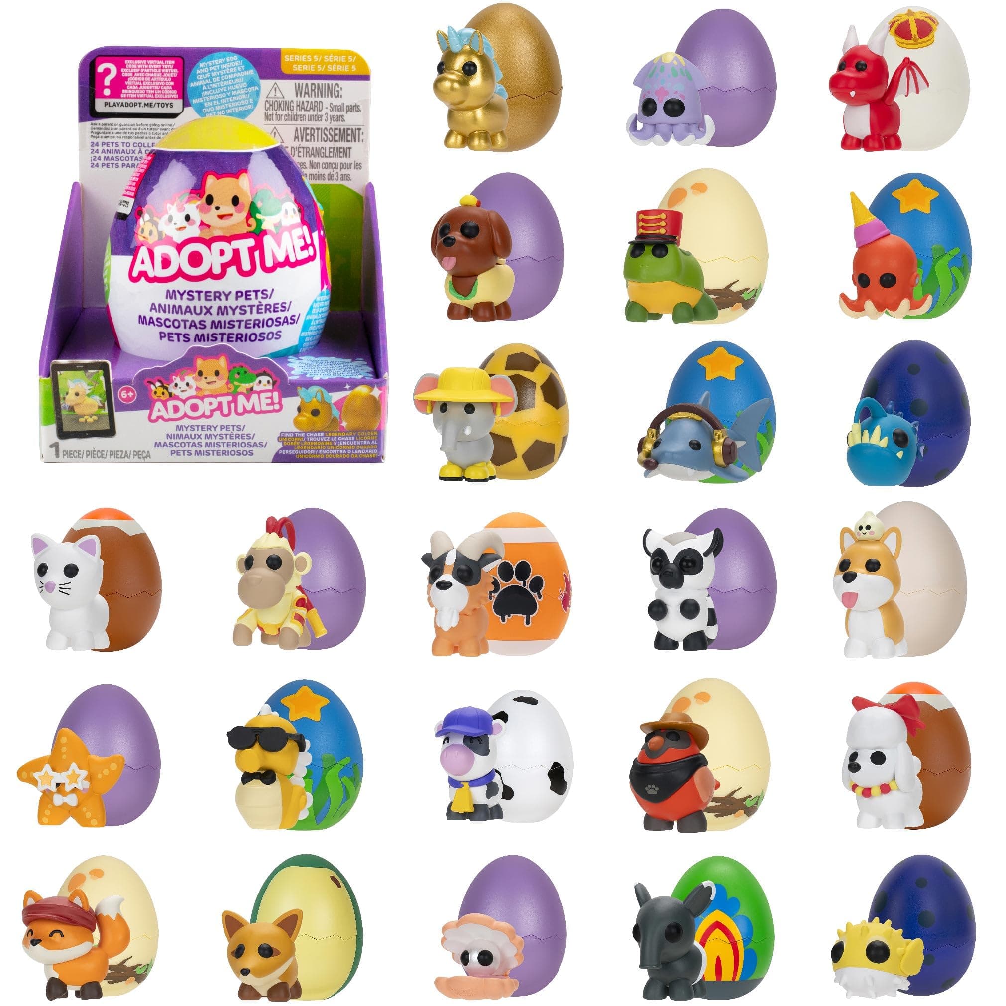 Adopt Me! Mystery Pets Blind Box Assorted Single - Series 5 - Exclusive Virtual Item Game Code - Collectible Mini Animal Toy Figure, Styles Vary - Christmas Stocking Stuffer Gift for Kids, Girls, Boys