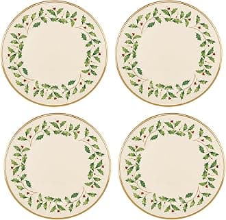 - 897080 Holiday Dinnerware Dinner Plates, Set of 4, Red & Green, Christmas, Hosting