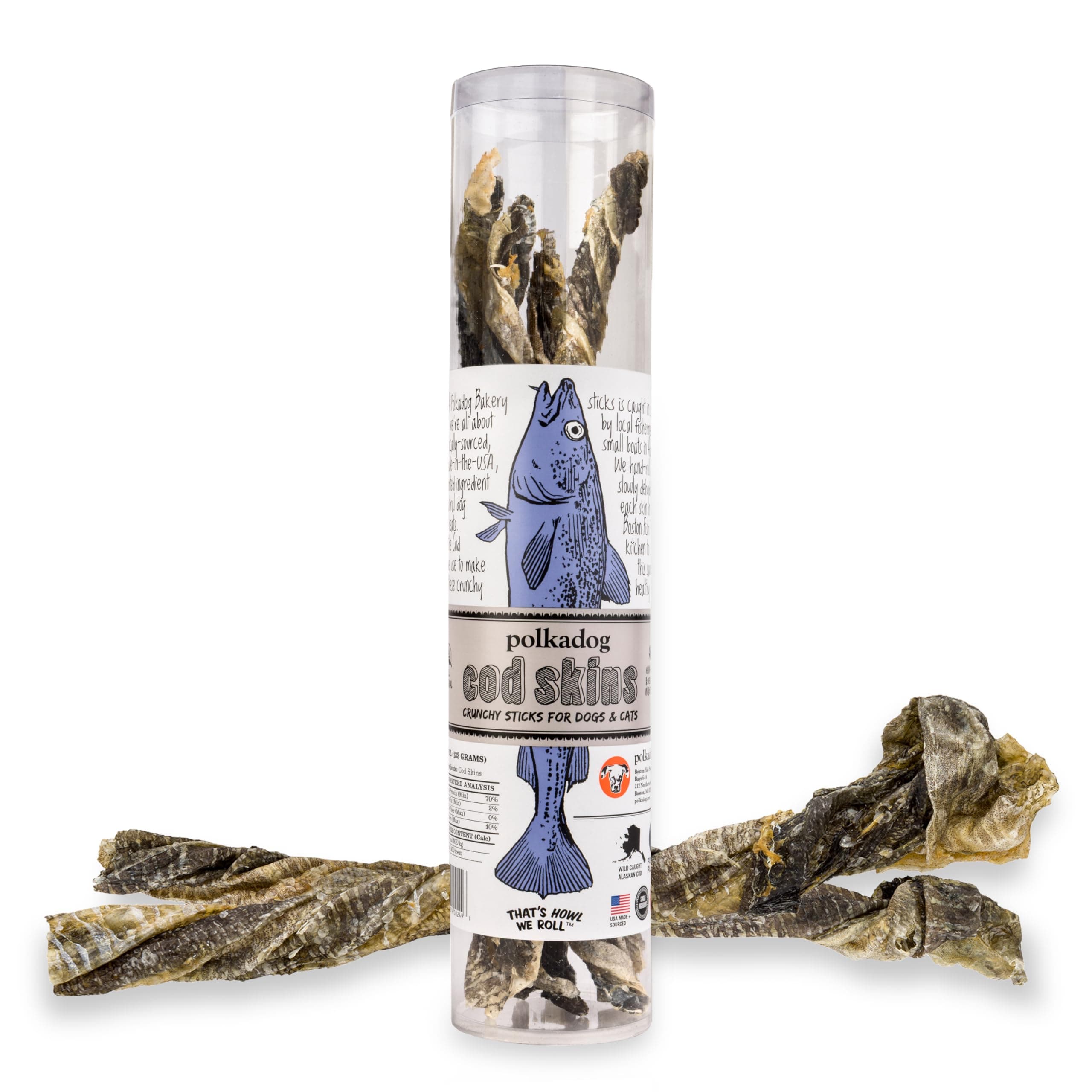 Cod Skins for Dogs (4.7oz Regular) - Single Ingredient, Wild-Caught Fish Skin Dog Treats for All Breeds – High in Lean Protein & Omega-3. Hypoallergenic, Grain Free. Handcrafted & Made in USA