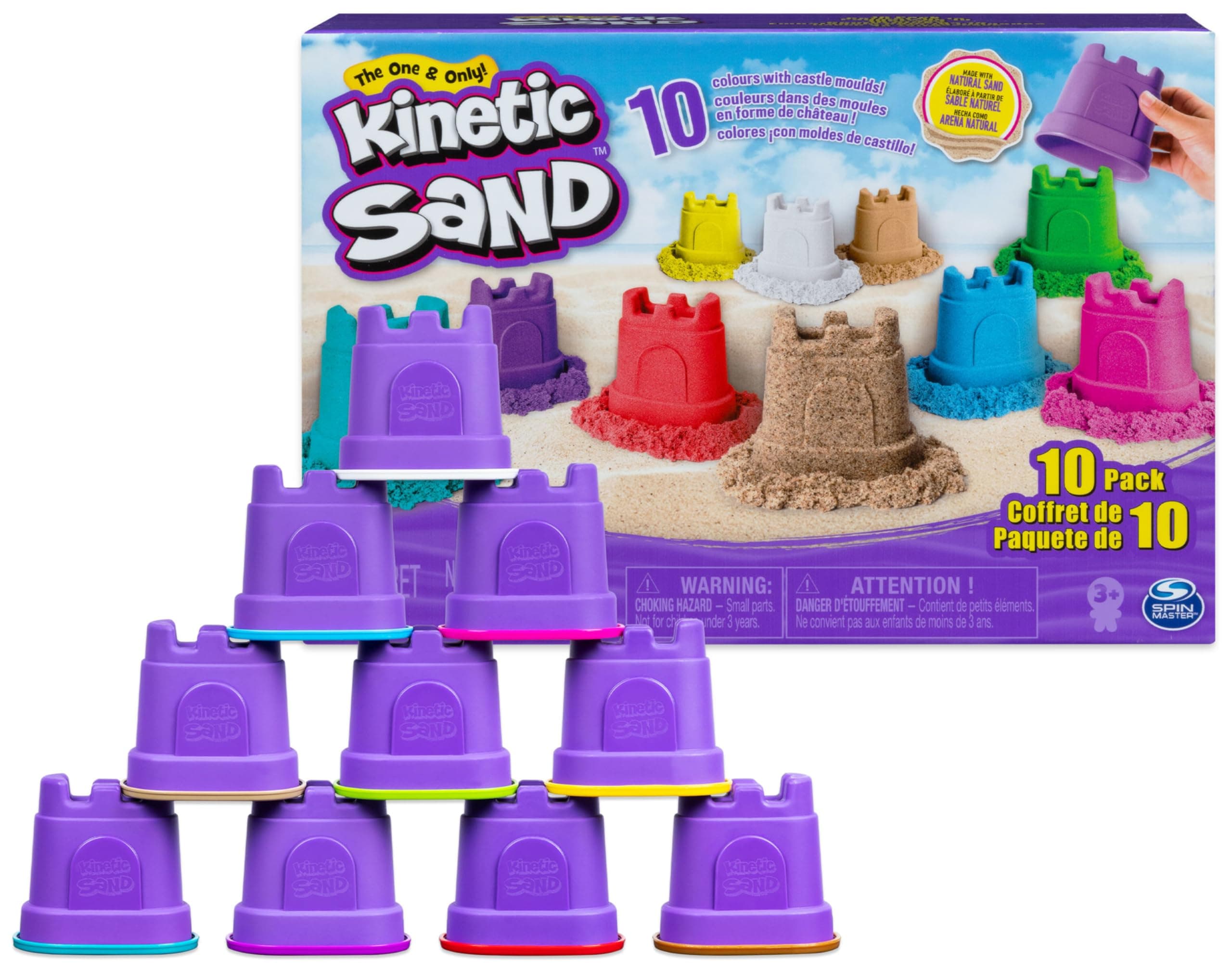 Castle Containers 10-Colour Pack Non-Toxic Educational and Creative Sensory Play Sand Toys for Boys and Girls Aged 3+