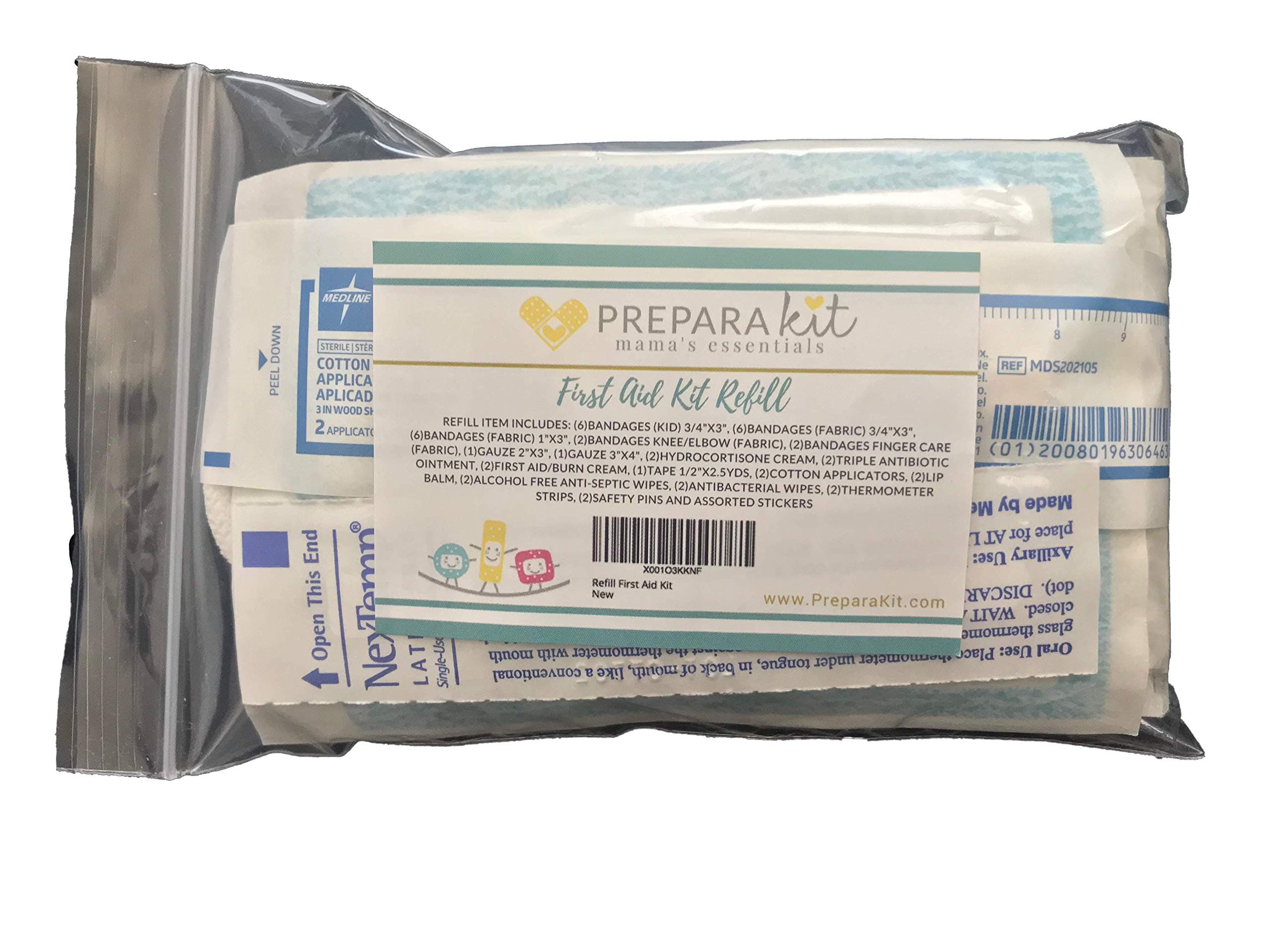 First Aid Kit Refill Bag - Extra Replacement First Aid Supplies, Fabric Latex Free Bandages, Ointments, Gauze, Wipes, Stickers...