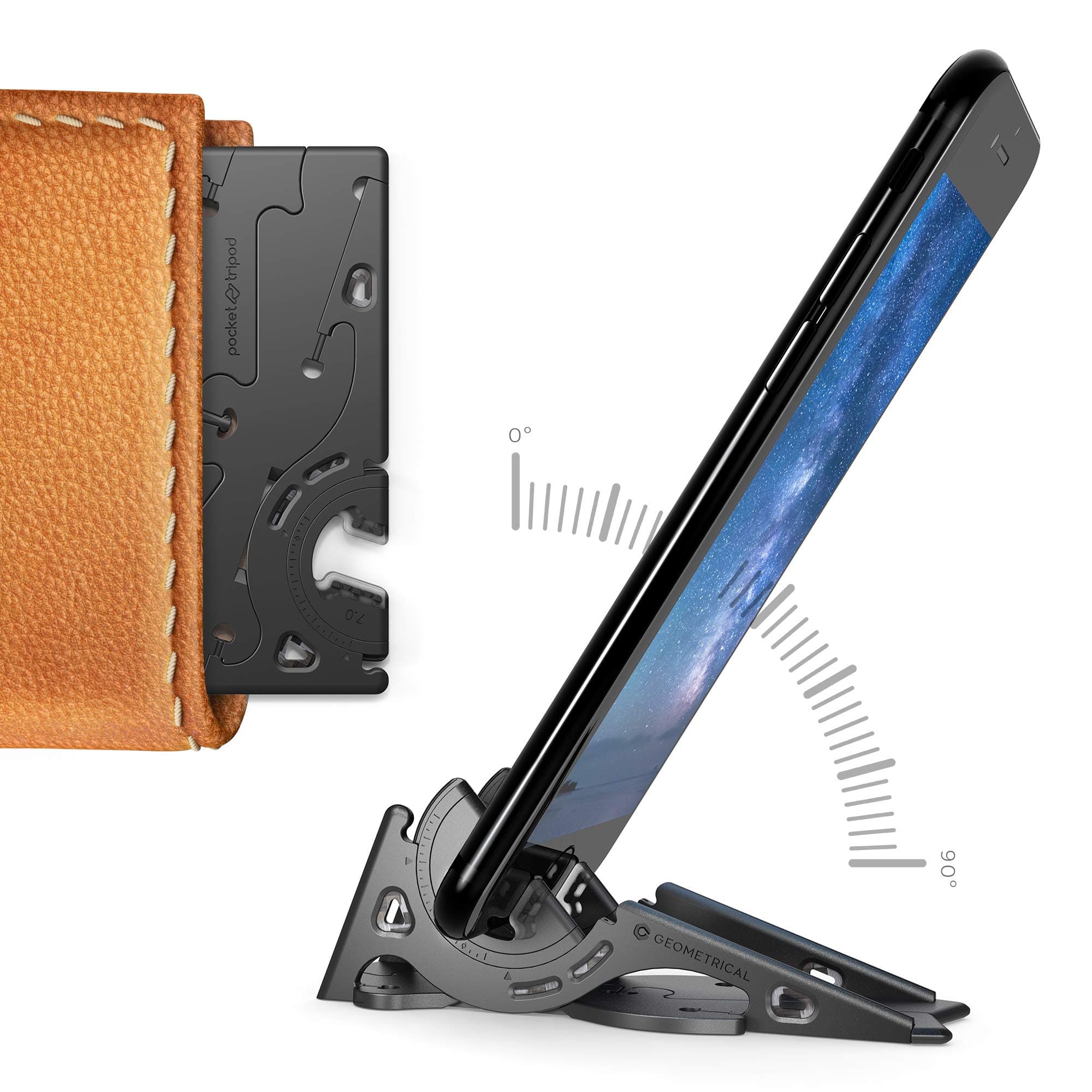 Pocket Tripod Pro by Geometrical - Universal Kit Plus - EDC Universal Card-Size Adjustable Carbon Fiber Phone Tripod for iPhone and Android with TPU Grip for Mobile Photography (All-Black)