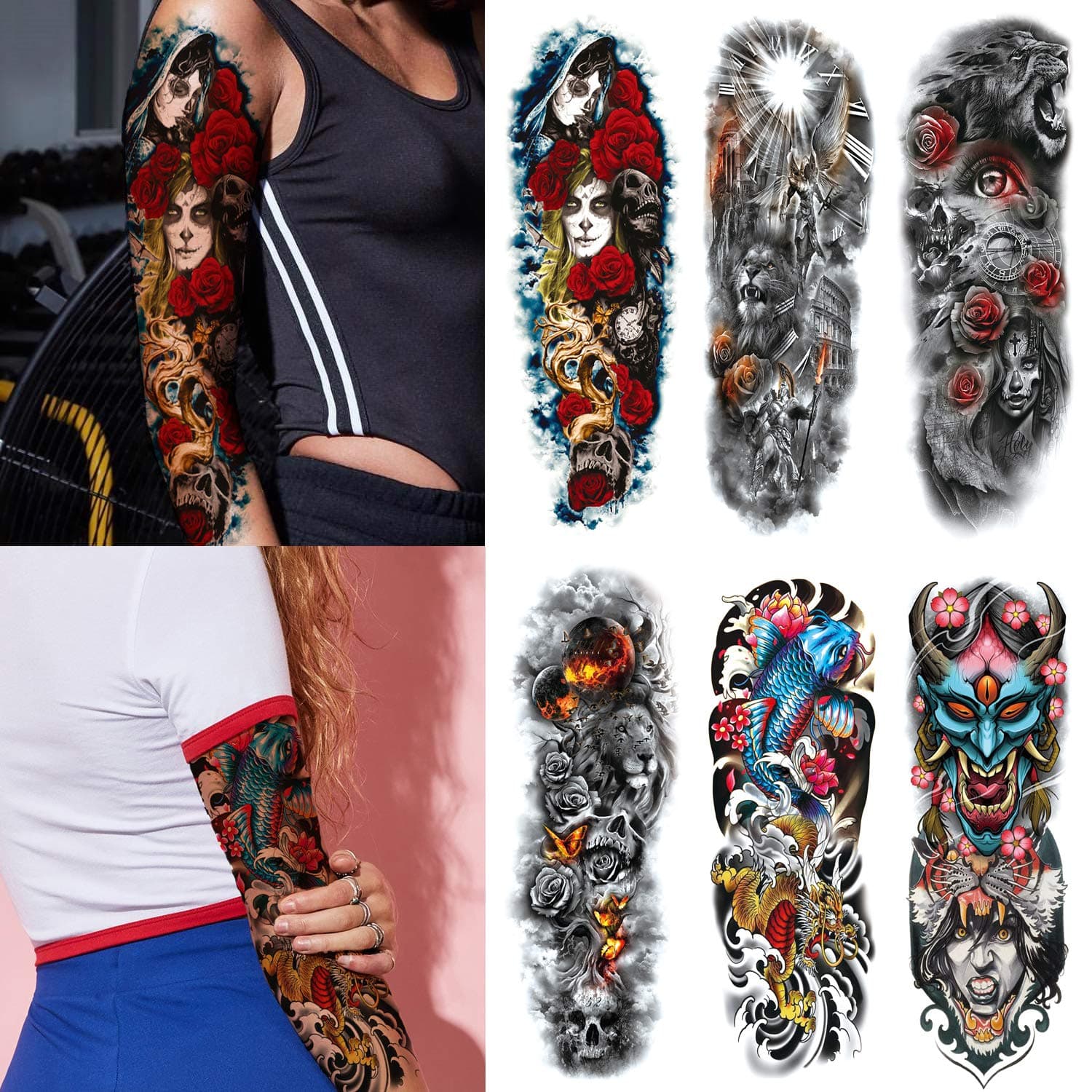 6 Sheets Full Arm Temporary Tattoos, Extra Temporary Tattoo Sleeves Body Stickers for Man Women Fake Tattoos