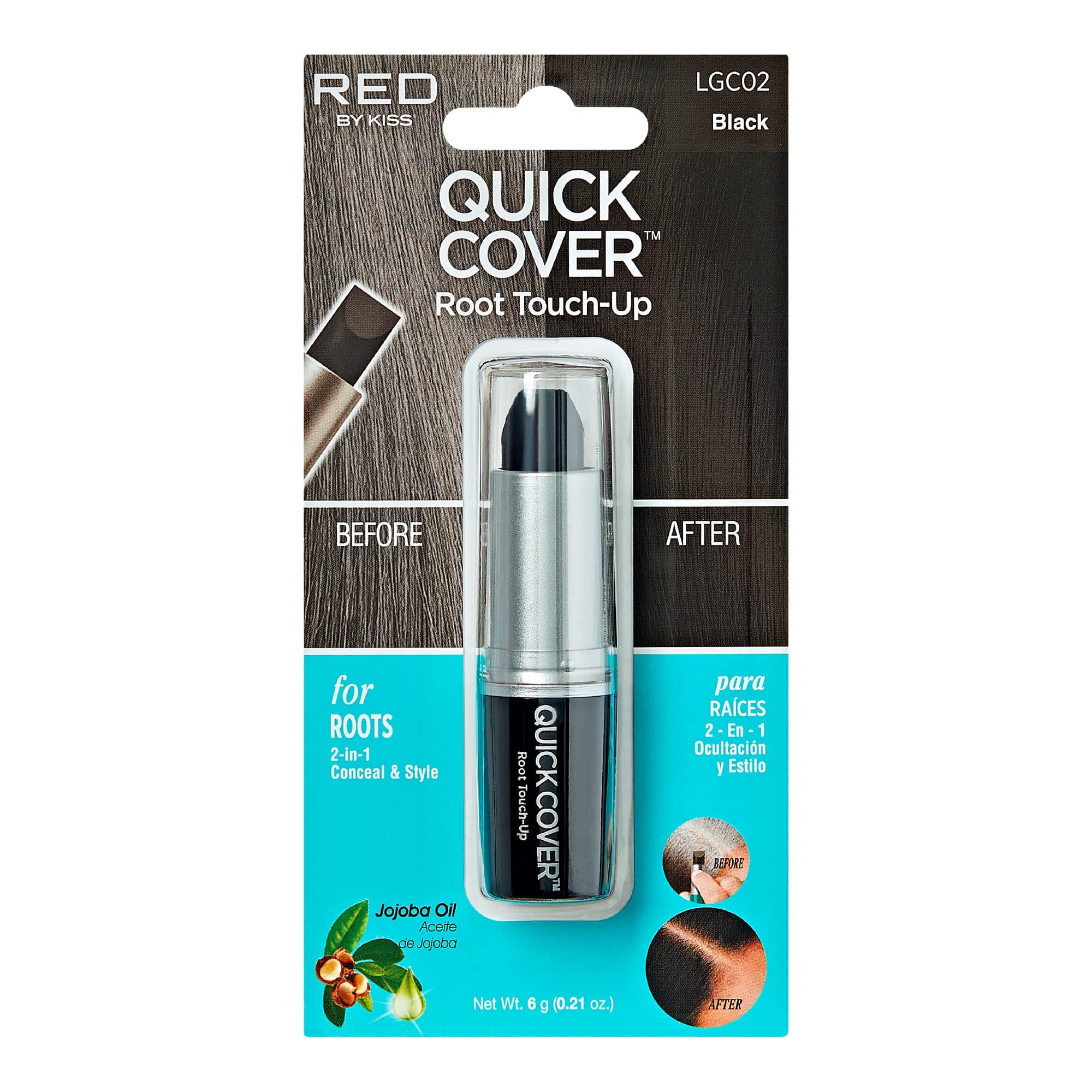 RED by Kiss Quick Cover Root Touch Up Stick, Water-Resistant Temporary Gray Hair Concealer with Brush for Roots and Beard, Long-Lasting Coverage, Easy Application (1 Pack, Black)
