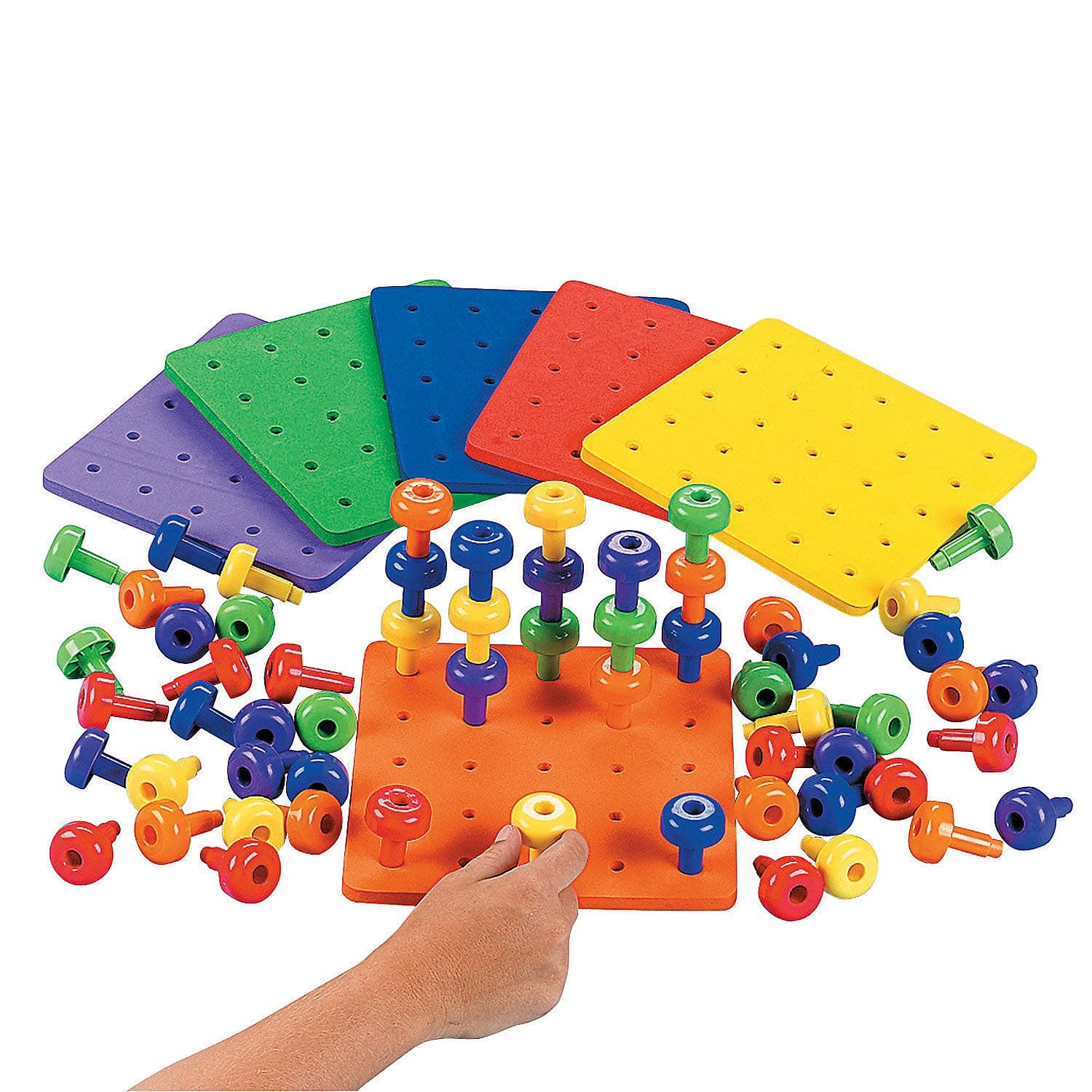 Fun Express Stack It Peg Game with Board, Occupational Therapy Toy for Autism. Colors May Vary (1 Board and 30 Pegs)