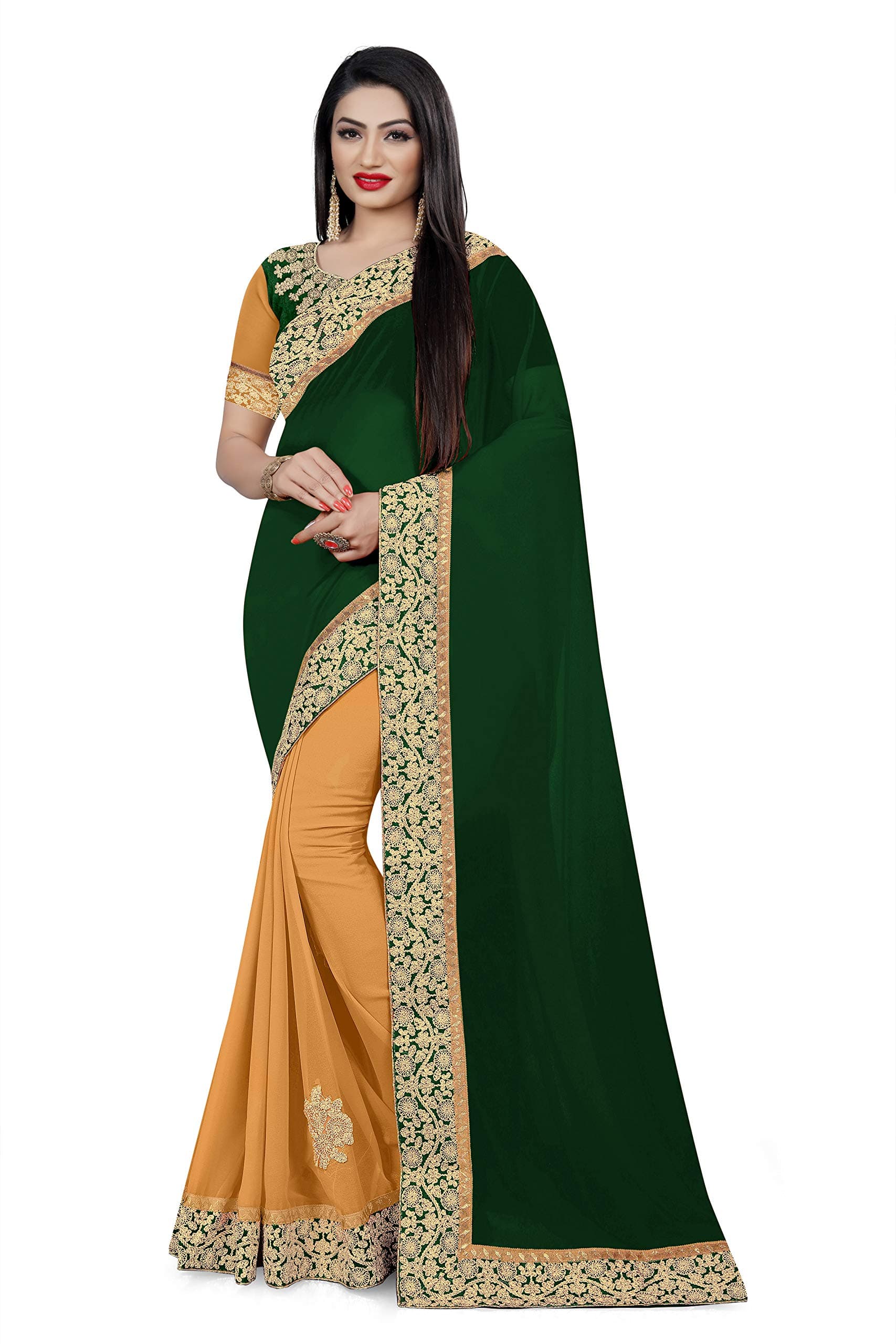 Taboody Empire Georgette Half - Half Embroiderd Work With Saree