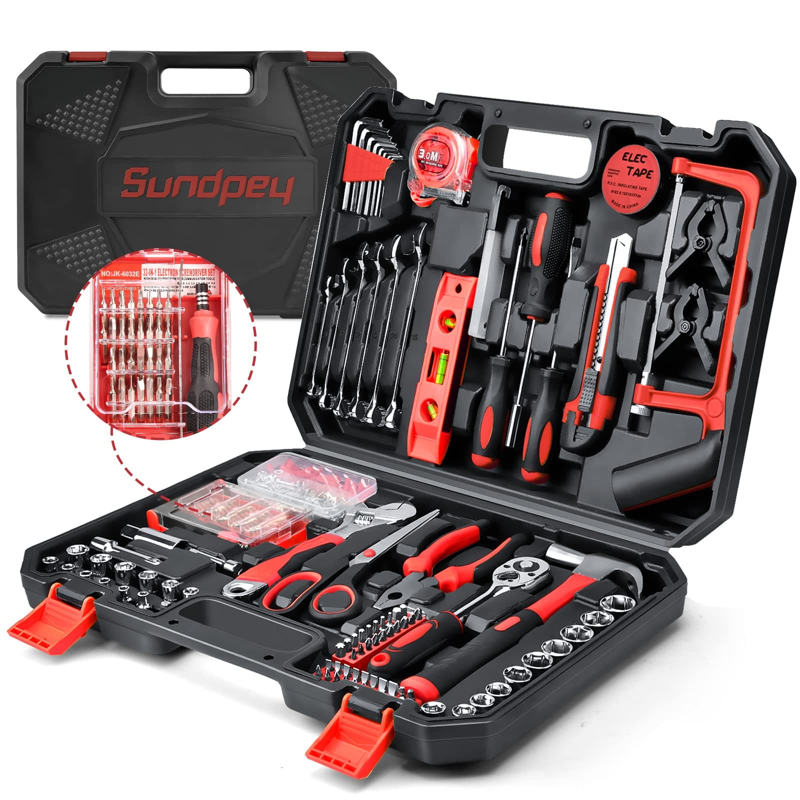 Sundpey Home Tool Kit 257-PCs - Household Basic Repair Tool Set for Men Women - General Hand Mechanic's Tool Set & Screwdriver Set & Wrench Set & Socket & Portable Tool Box Storage Case for Apartment