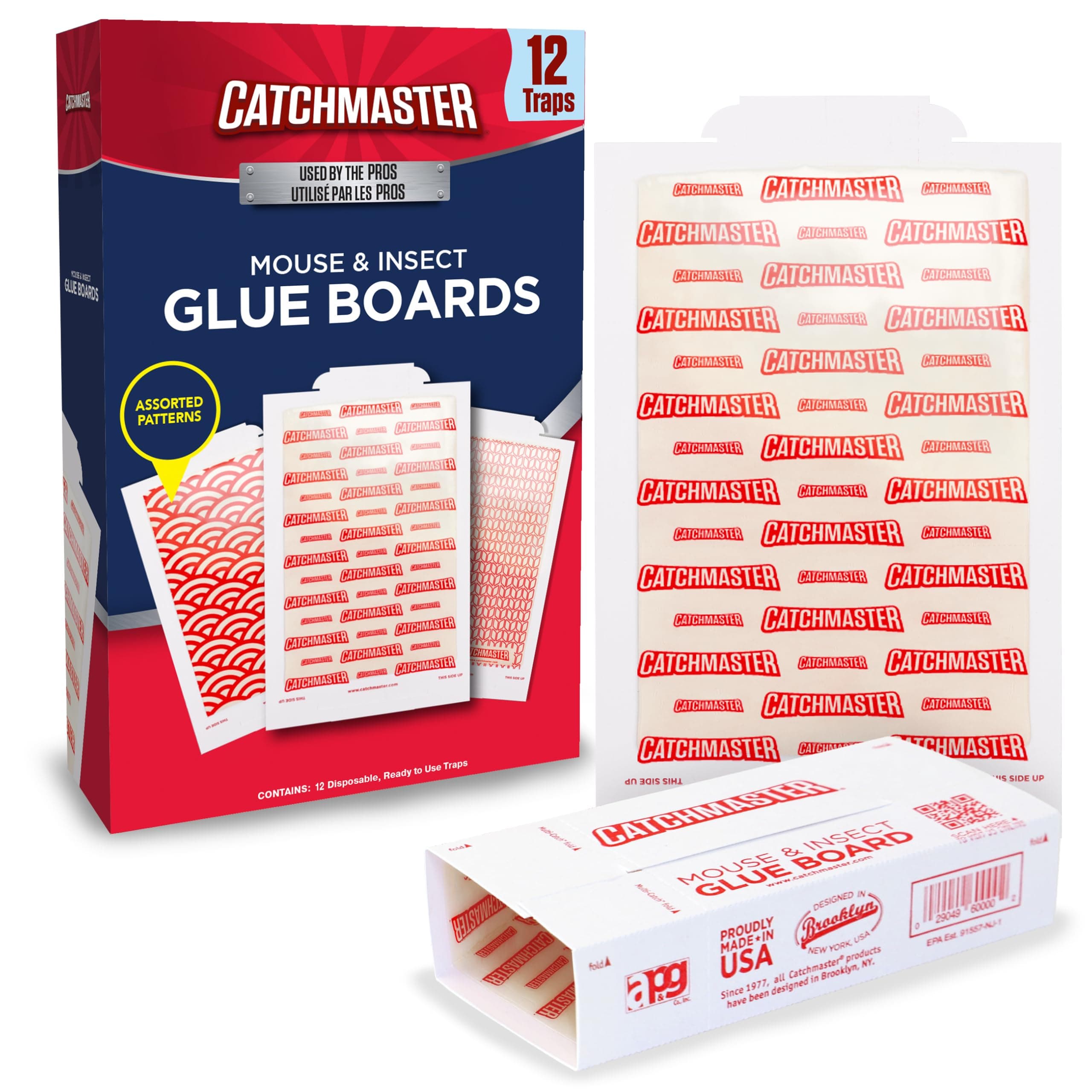 Catchmaster Extra Sticky Insect & Mouse Traps 12-Count, 5.3"x8" Glue Boards for Mice & Insects, Ultra Sticky Rat & MouseTraps Indoor for Home Use in Garages, Basements & Attics, Pest Control for Home