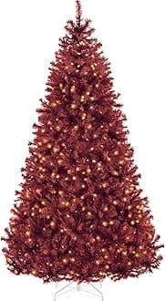 Best Choice Products 9ft Pre-Lit Burgundy Christmas Tree, Full Artificial Holiday Decoration w/ 2,000 Branch Tips, 900 Lights, Foldable Base