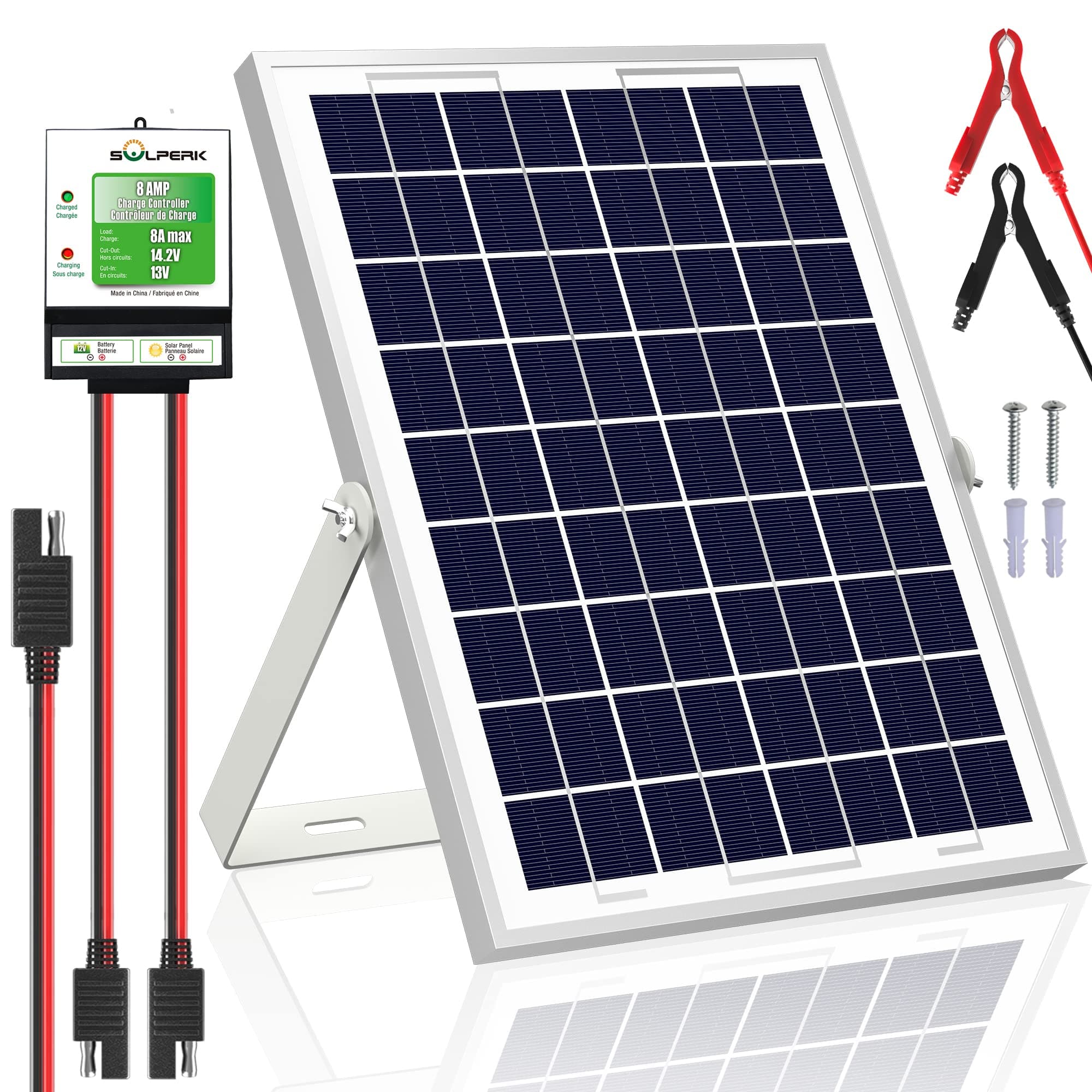 SOLPERK 10W Solar Panel，12V Solar Panel Charger Kit+8A Controller，Suitable for Automotive, Motorcycle, Boat, ATV, Marine, RV, Trailer, Powersports, Snowmobile etc. Various 12V Batteries. (10W Solar)