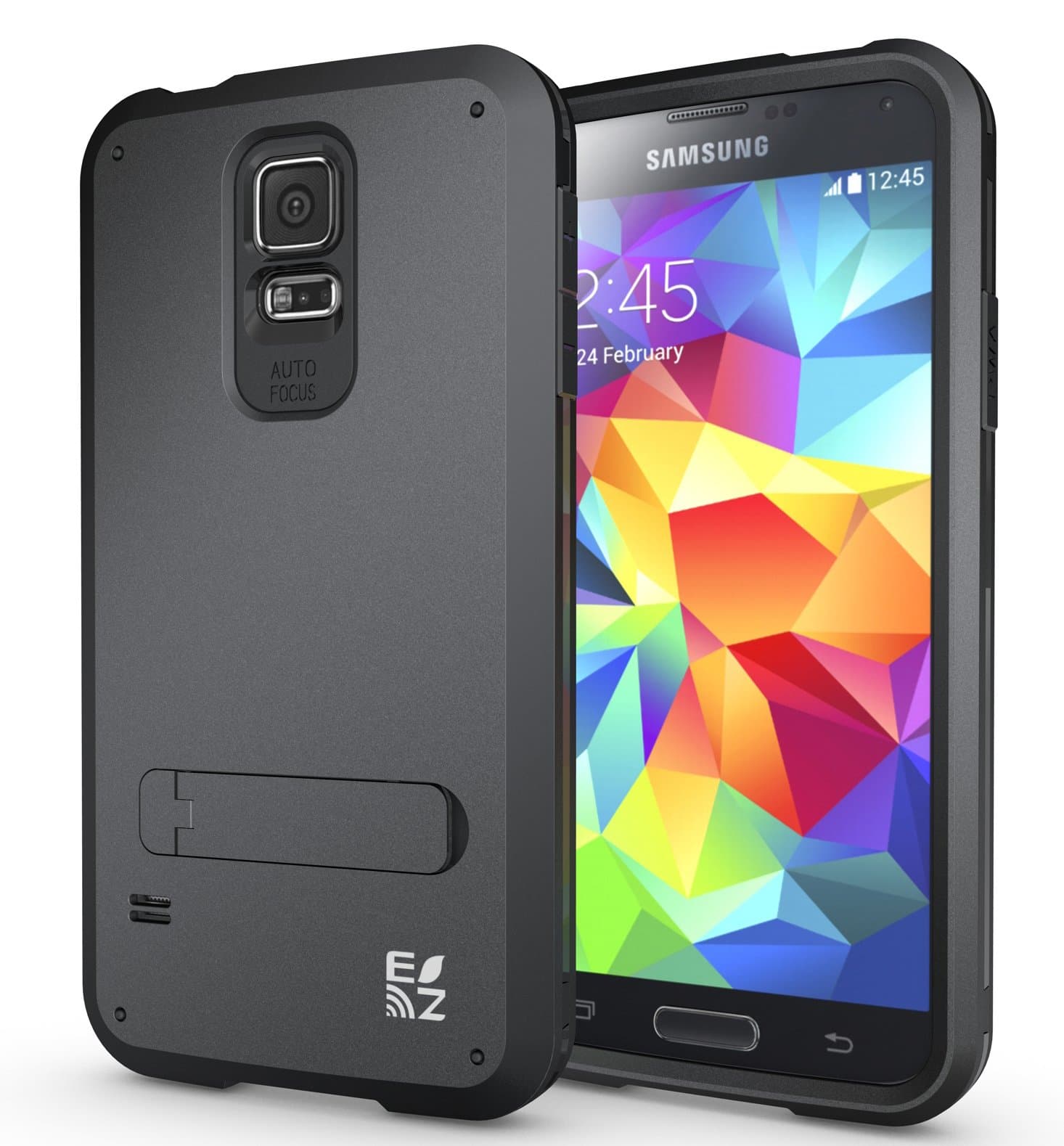 ECOZ [SHIELDX] Protective Tough 3 Layers Armor Rugged Case Cover with Build-In Stand for Samsung Galaxy S5 (Black)