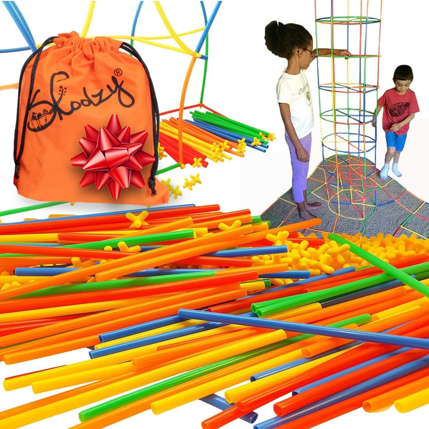 SkoolzyStraw Constructor STEM Building Toys 200+ Piece Set - Durable Interlocking Plastic Educational Toys for Toddlers to Develop Fine Motor Skills Engineering Learning Building Blocks