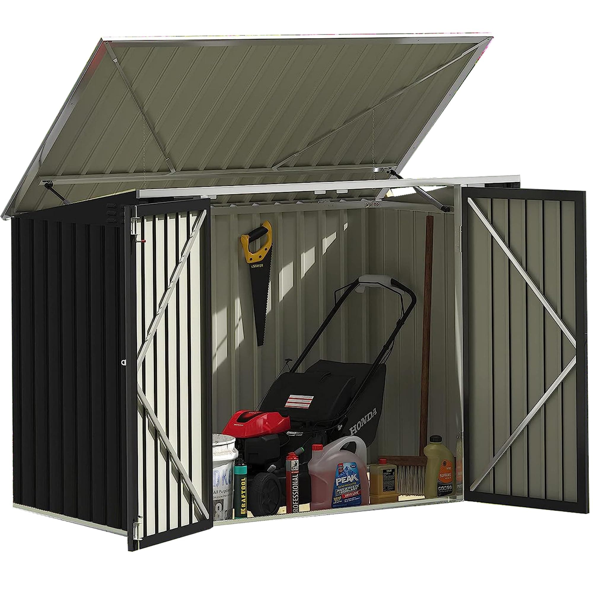 Devoko Outdoor Storage Shed 5.8 x 3.3 FT Metal Trash Shed Waterproof Outside Storage with Lid Chain Hydraulic Gas Rod for Trash Can Weeding Tools