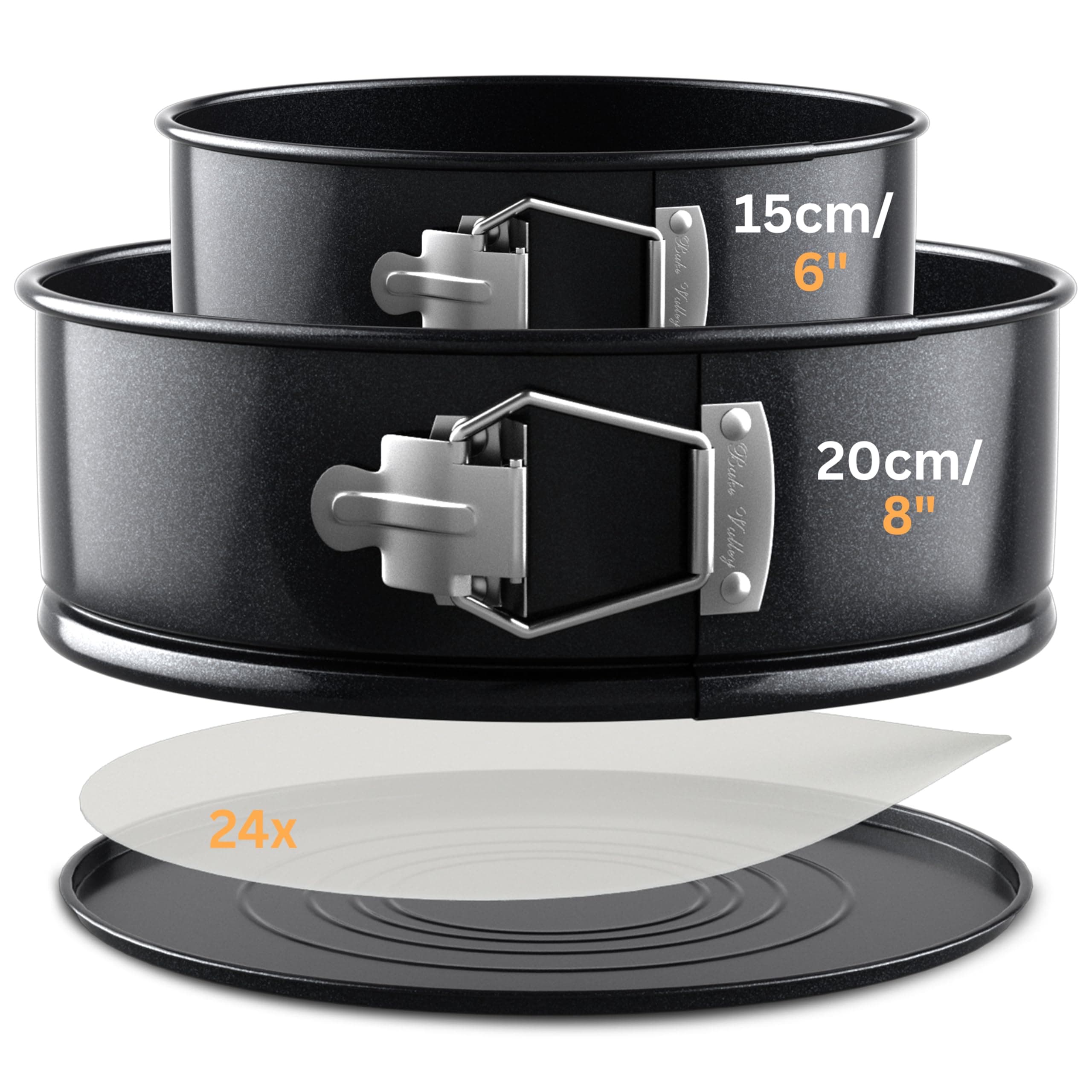 Cake Tins for Baking – 2Pcs Round Cake Tin Set – 6 & 8 Inch Cake Tin, 7cm Deep with Parchment Papers Precut for Each Size – Non-Stick Coating & Leak-Proof – Ideal for Baking Cheesecakes