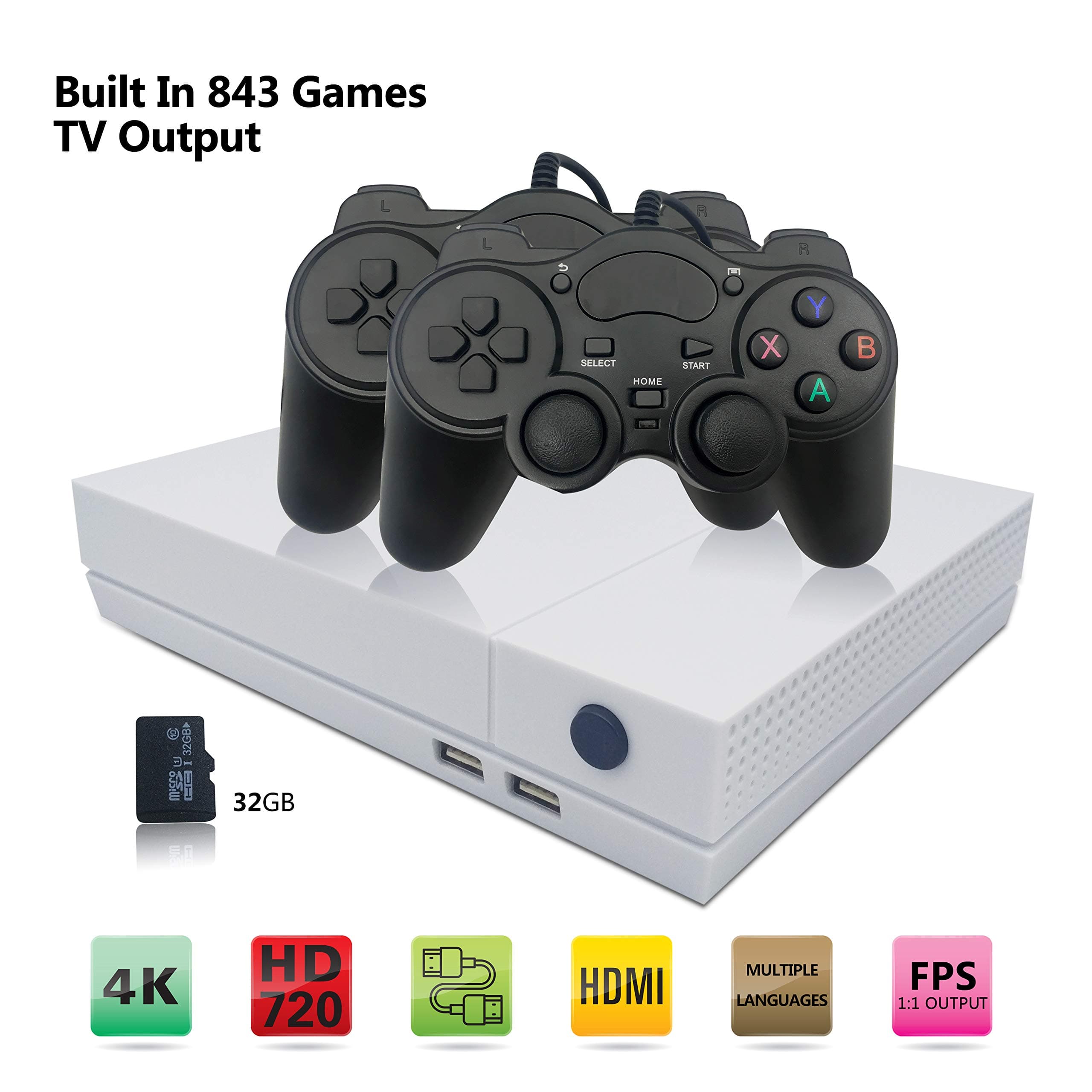 Retro Game Console, Entertainment System HD Video Game Console 32GB 843 Classic Games 4K HDMI TV Output with 2PCS Joystick, Support /PS1 /GBA /NeoGEO/ FC /SMS/SMS/GG for Game Player By Anbernic(White)