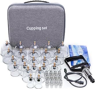 24 Cupping Set Massage Therapy Cups, Cupping kit for Massage Therapy, Professional Cupping Therapy Set with Hand Pumps, Suction Hijama Cups with Portable Case, for Cellulite Reduction, Pain Relief