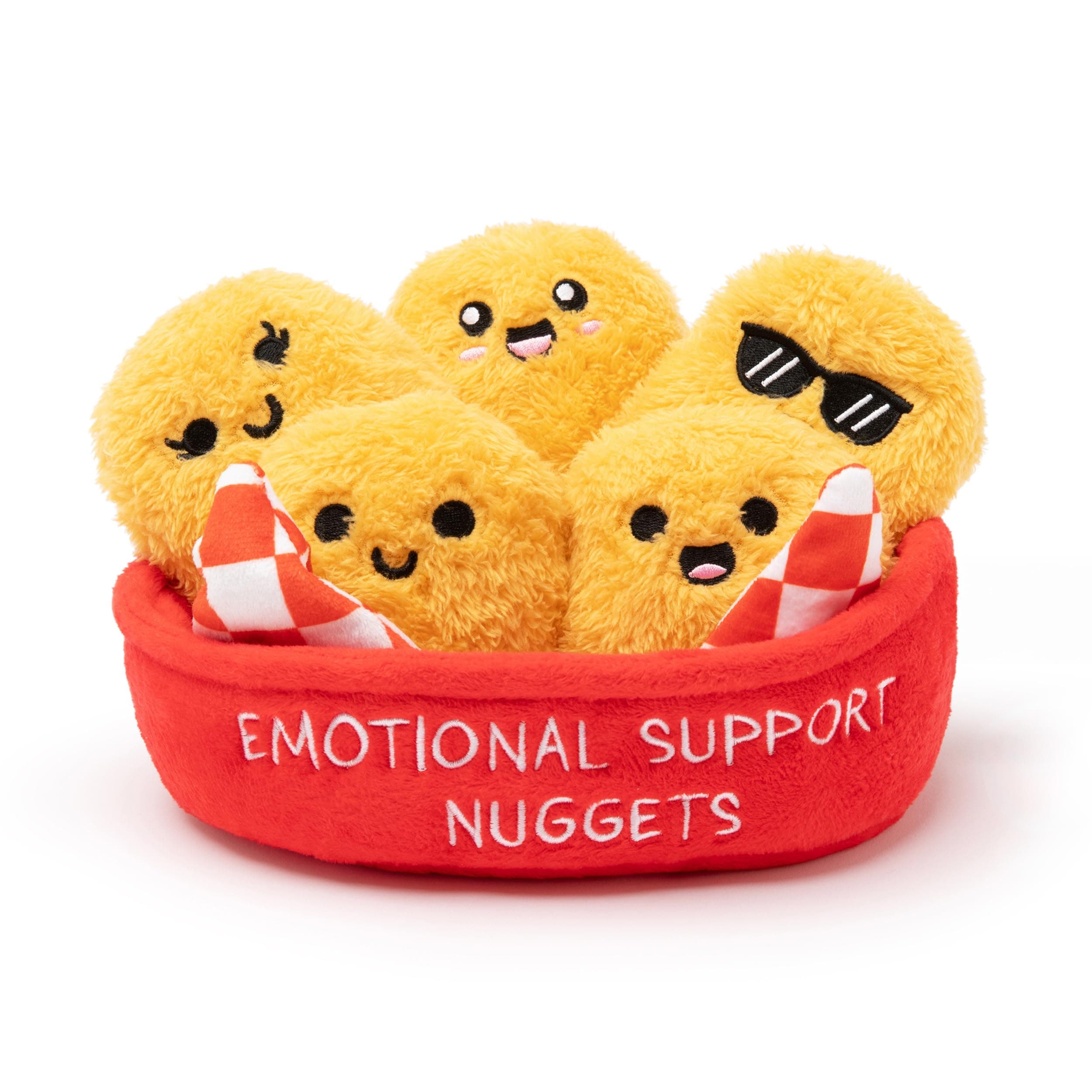 WHAT DO YOU MEME? Emotional Support Chicken Nuggets, Medium Plush Toys, 5 Pack with Carrying Basket