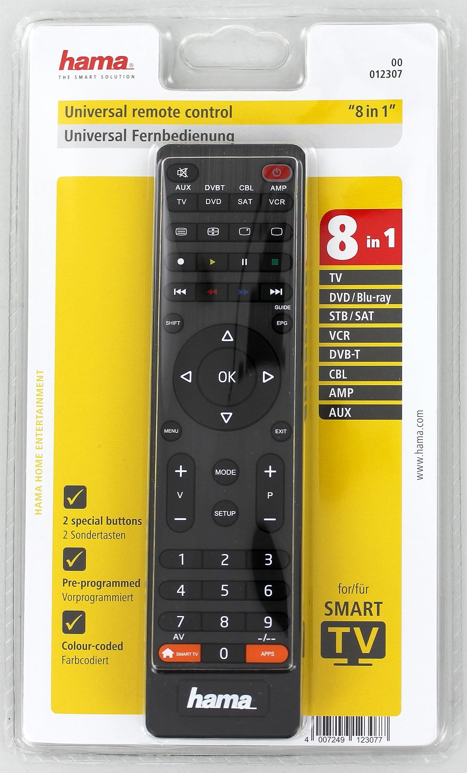 Hama 12307 8 In 1 Universal Remote Control, Black