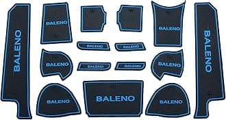Door Cup Mats for Maruti Suzuki Baleno 2015 to 2021 Models Only, Premium Interior Car Accessories Set of 15 Pieces (Blue Trim)