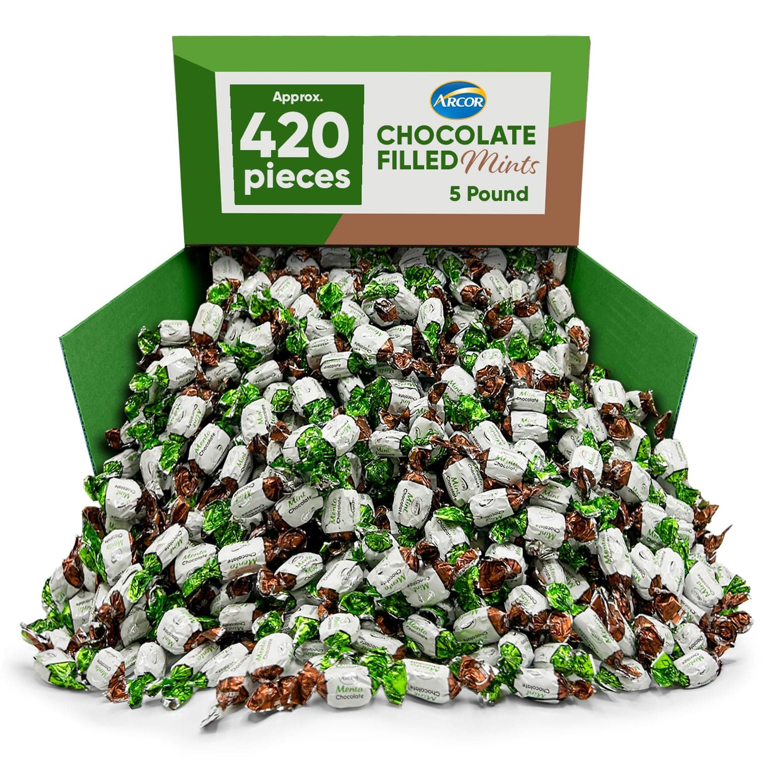 JO SWEETS Arcor Chocolate Filled Mints - 5 Pounds Of Approx 420 Chocolate Mint Hard Candy Individually Wrapped Mint Chocolate