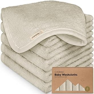 6-Pack Baby Washcloths – Soft Absorbent Viscose from Bamboo Washcloths for Face, Body, Baby Towels for Newborn, Kids, Toddlers, Infant, Gentle on Sensitive Skin, 10x10 Reusable Face Towels(Stone)