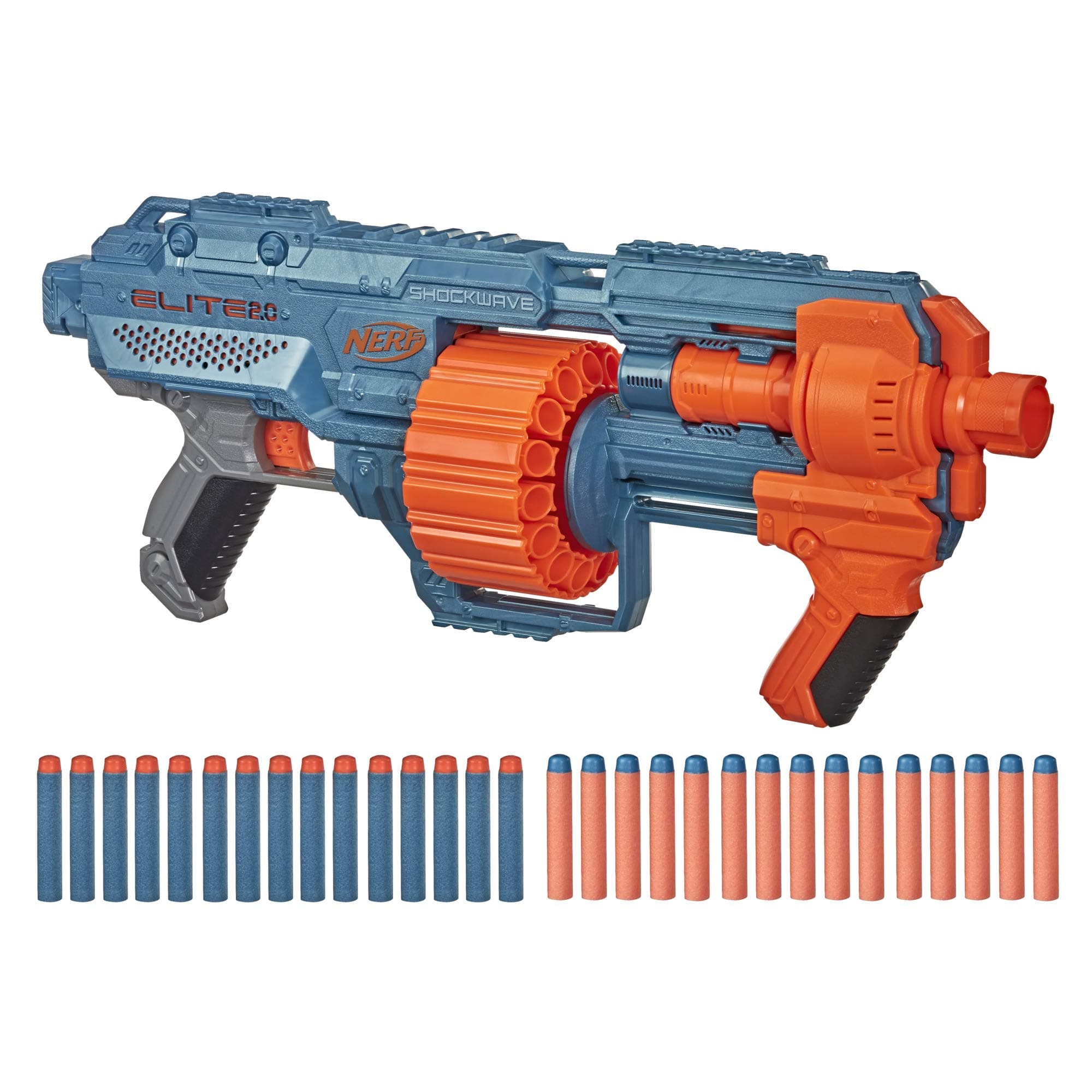 Nerf Elite 2.0 Shockwave RD-15 Dart Blaster, 30 Nerf Elite Darts, 15-Dart Rotating Drum, Kids Outdoor Toys for 8 Year Old Boys & Girls and Up (Amazon Exclusive)