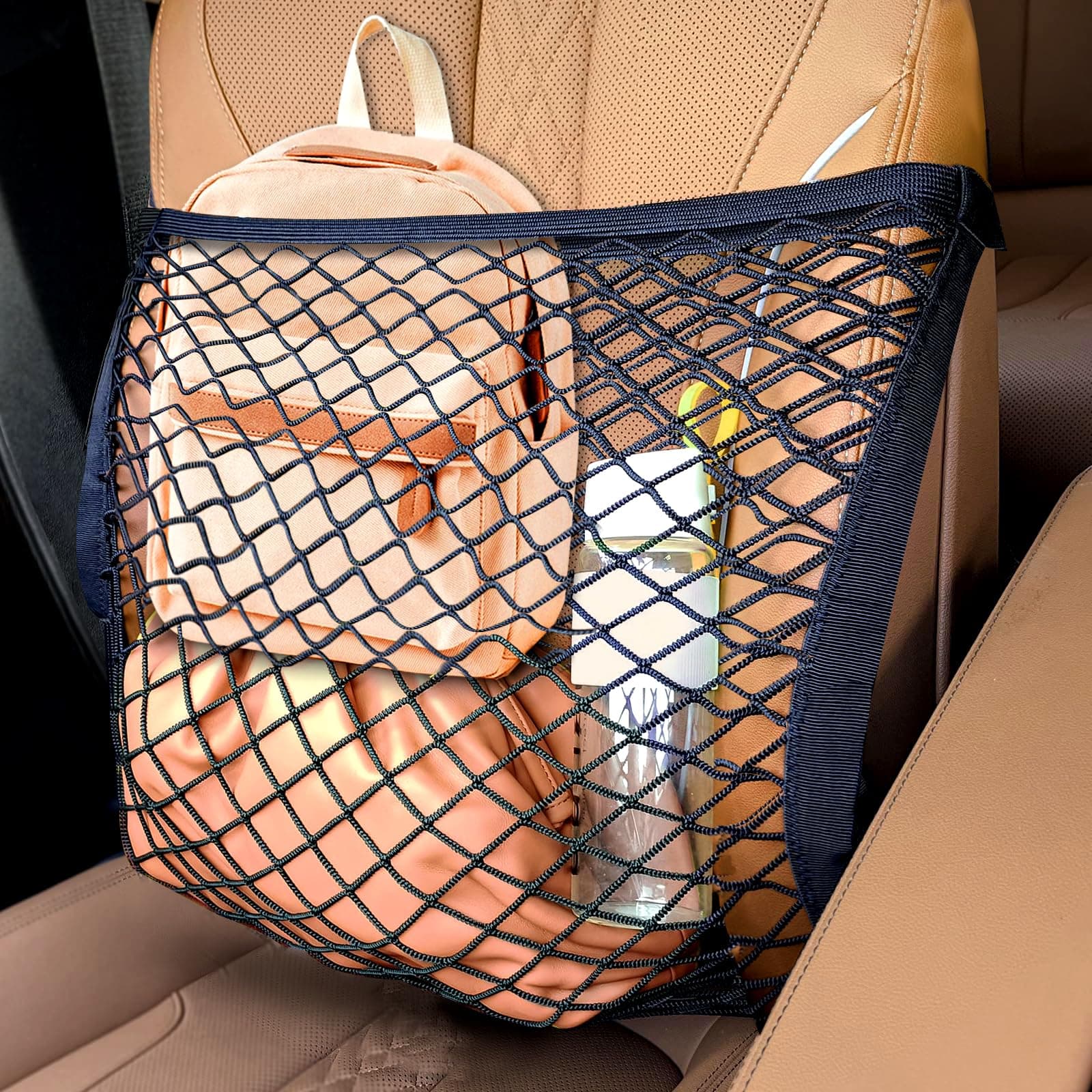 Car Front Seat Organizer,Double Layer Expandable Car Seat Net,Fully Collapsible and Suitable for The Vast Majority of Vehicles,Car Storage Organizer for Backpacks, Handbags,and Other Items