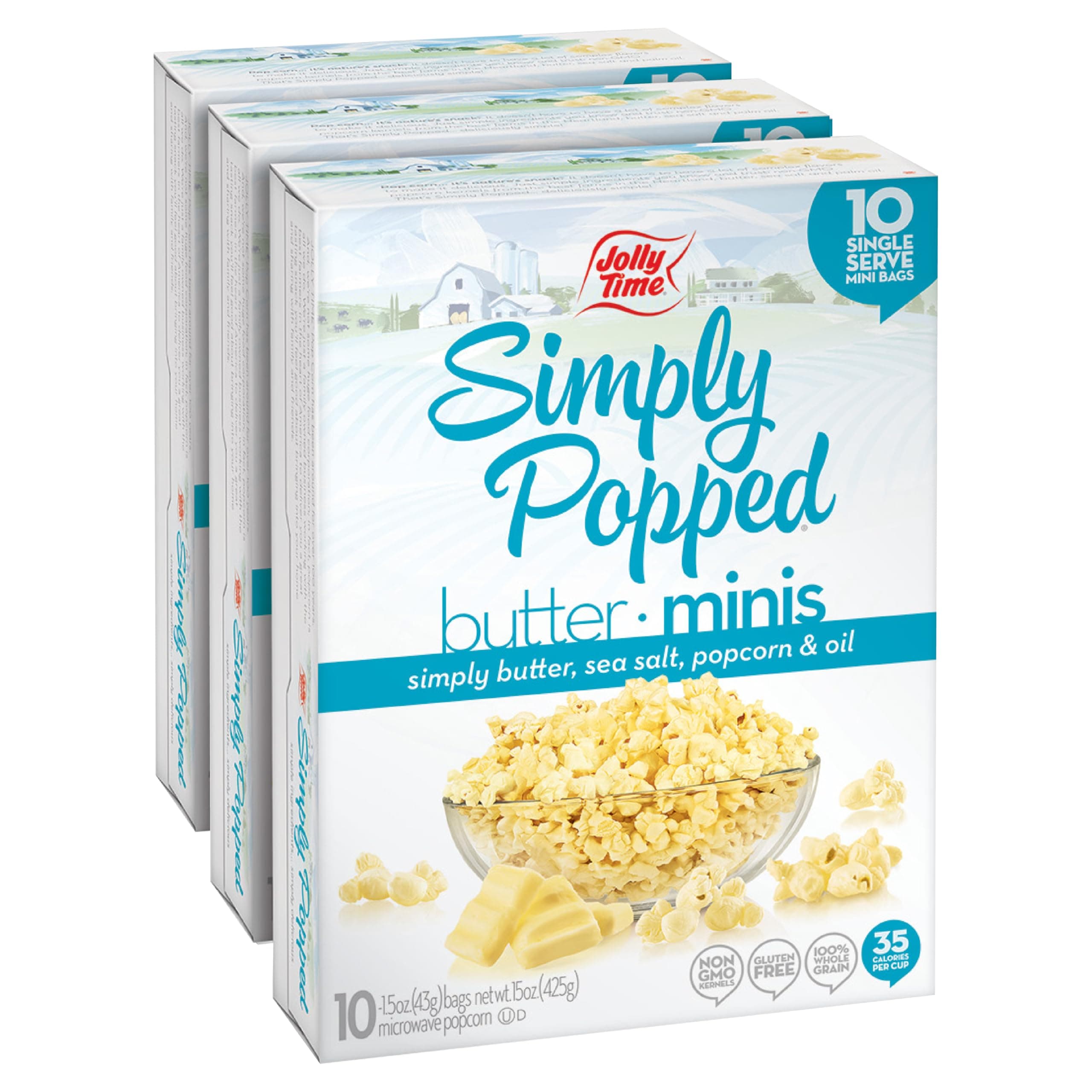 Simply Popped Butter Minis, Lightly Salted Microwave Popcorn, 1.5oz Personal Bag, 10 Bags Per Carton (1.5 Ounce (Pack of 30))