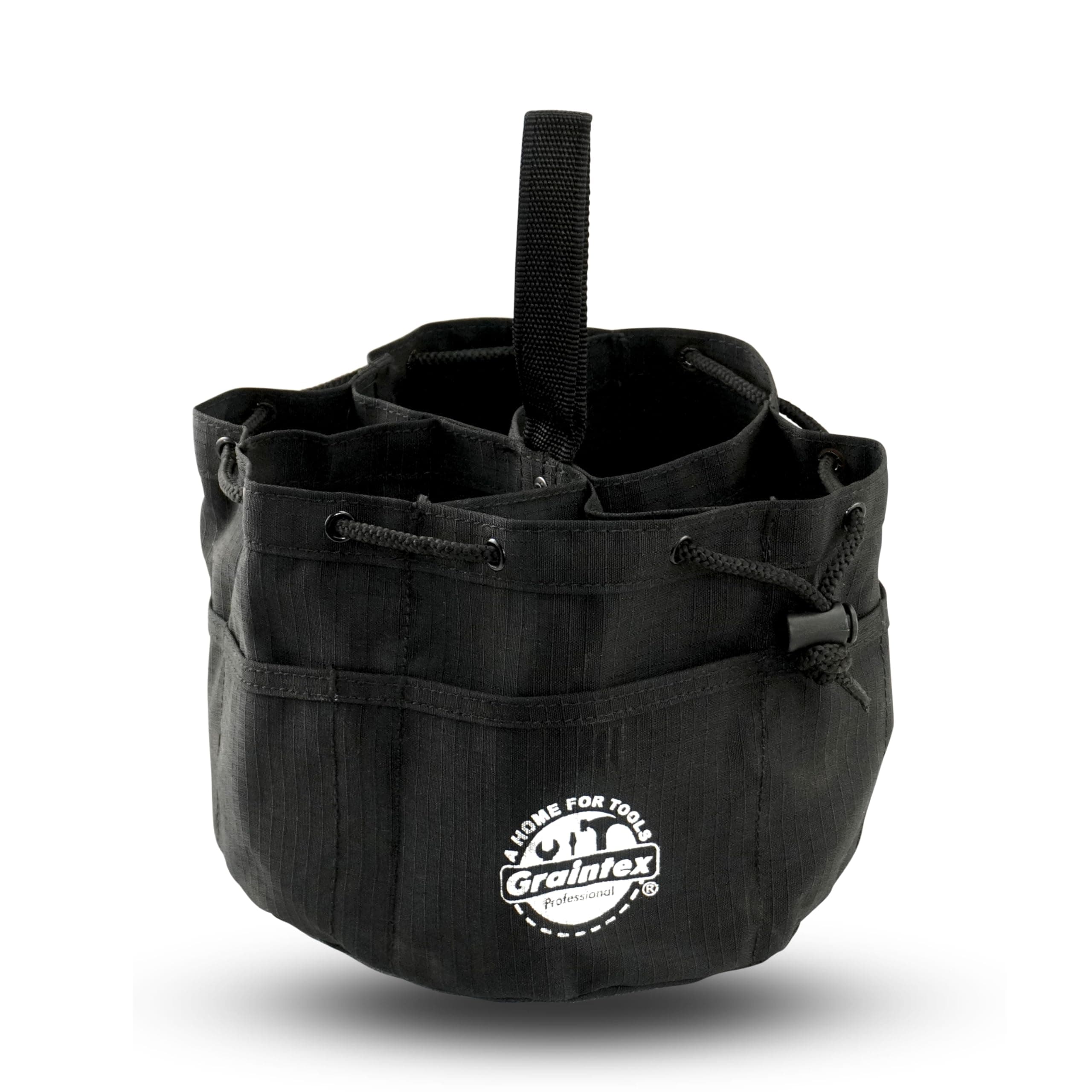 18 Pockets Grab Bag Rip-stop Canvas Drawstring Closure, Small Part Organizer Pouch, Small Tools, Screws, Parts, Parachute Tool Bag for Efficient Storage - Black