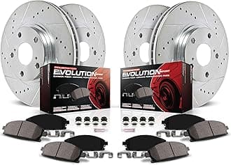 Power Stop K1906 Front and Rear Z23 Carbon Fiber Brake Pads with Drilled Slotted Brake Rotors Brake Kit For 2000-2005 Ford Excursion 4WD | 1999-2004 Ford F250 F350 4WD Single Rear Wheel Models