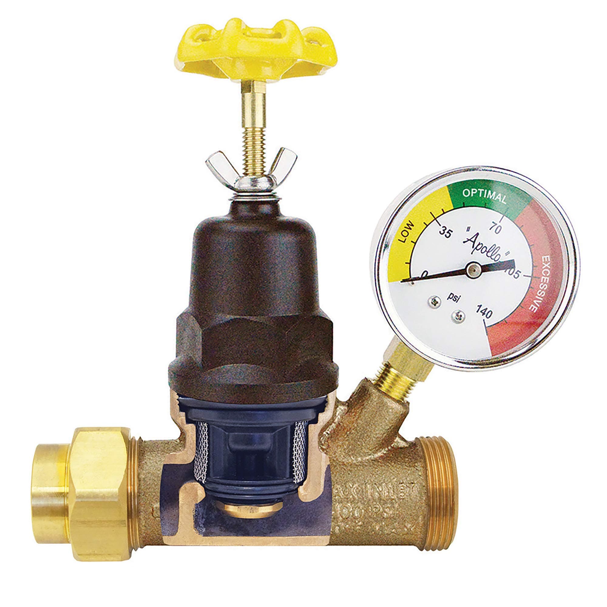 Apollo 3/4" Bronze Double Union Threaded Water Pressure Regulator w/Gauge