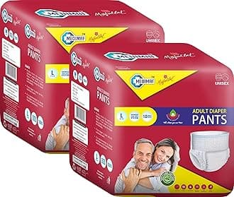 Medimaf By Mafatlal Adult Diaper Pant style - 20 Count Large 75-100 cms (30-39"), Size L, unisex,dual pad, leakproof, elastic waist, wetness indicator & Extra absorbency, Pack of 2