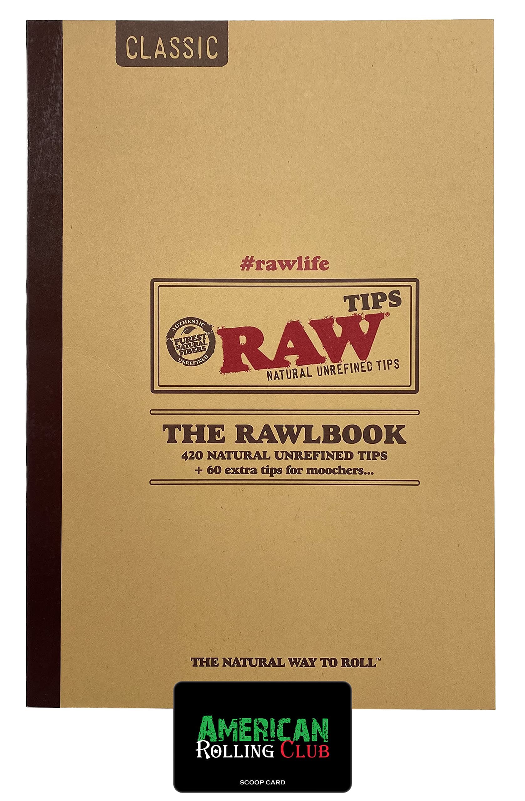 RAW Tip Book, Classic Rawlbook, Natural Unrefined Tips (480 Tips) Includes ARC Scoop Card