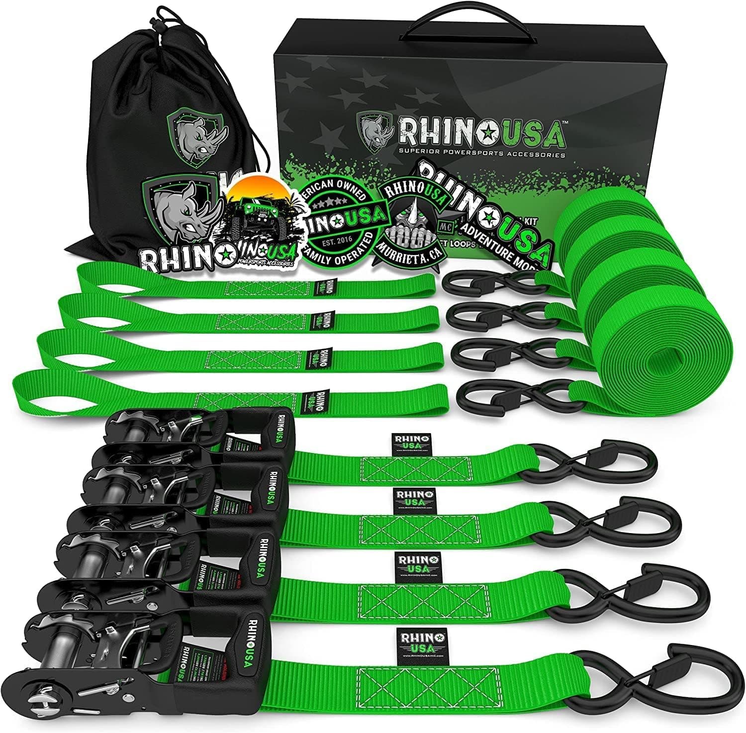 Ratchet Straps Tie Downs (4-Pack) - 2.5cm x 4.6m (800kg Break Strength) - Ultimate Tie Down Straps with Safety S Hooks - Premium Straps for Trucks, Cargo, Moving, Appliances - Green