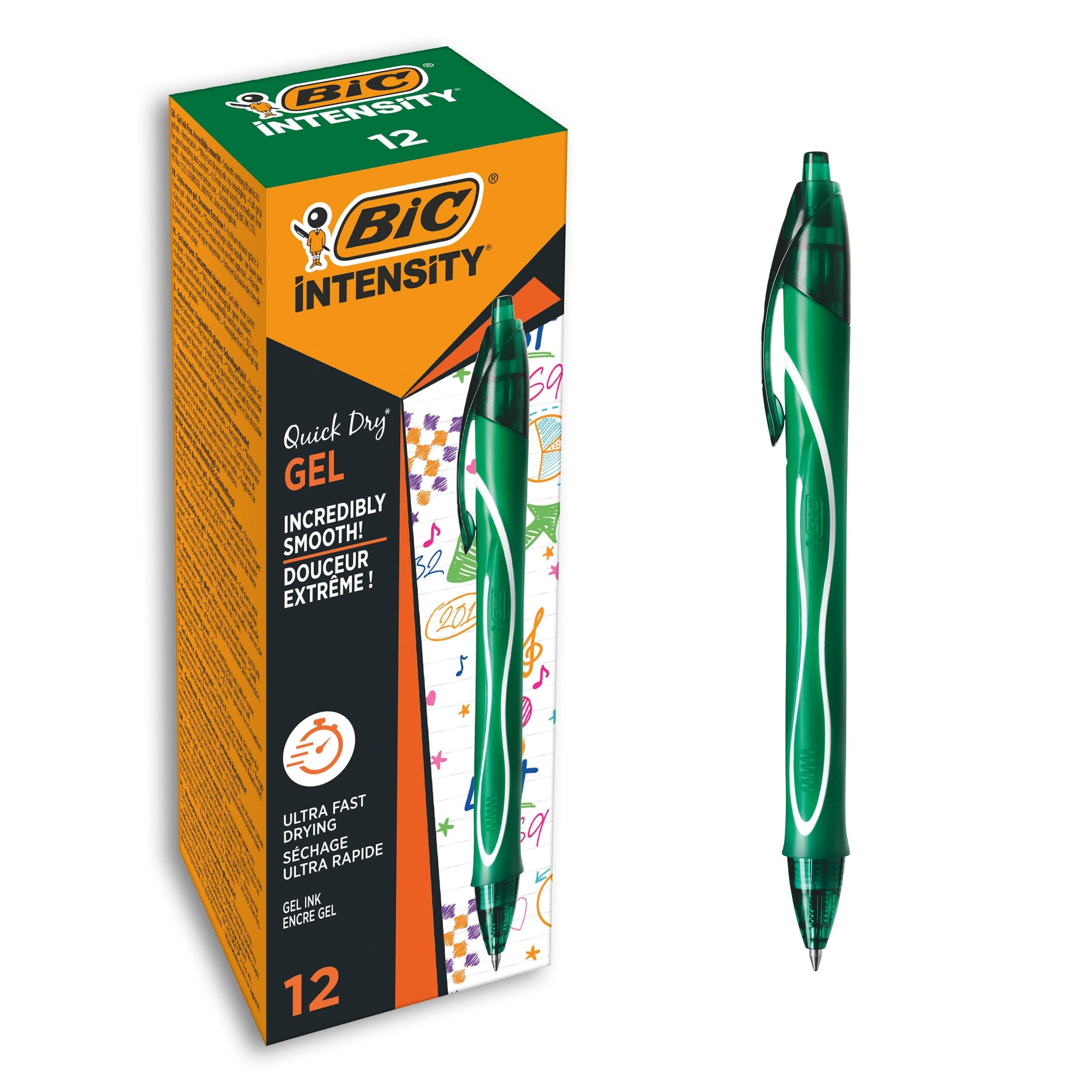 Gel-ocity Quick Dry Gel Pens, Medium Point (0.7mm) - Green, Box of 12 - Retractable Ballpoint Pen with Ultra Fast Drying Ink
