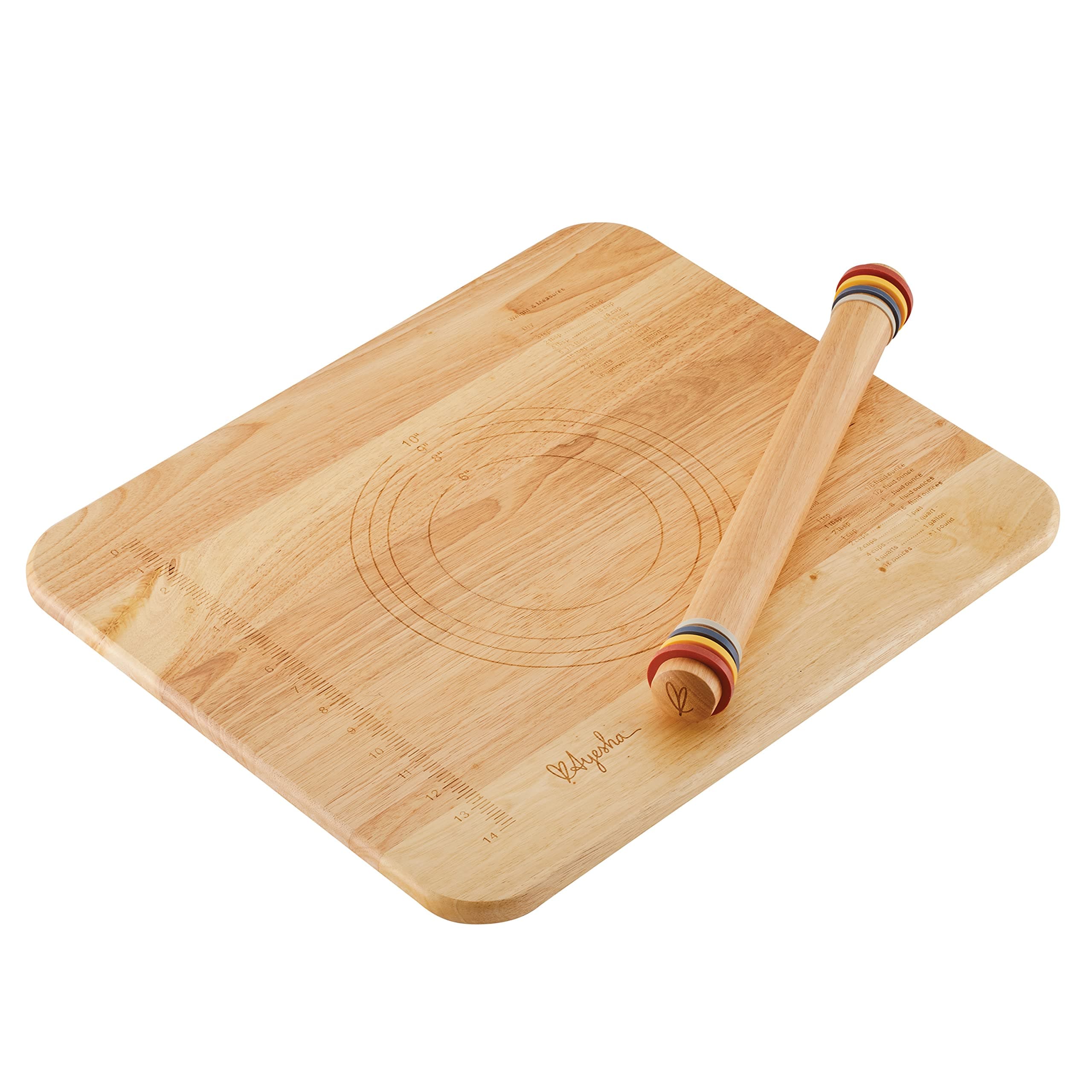 Ayesha Curry Pantryware Rolling Pin and Pie Board Set, 2 Piece, Parawood