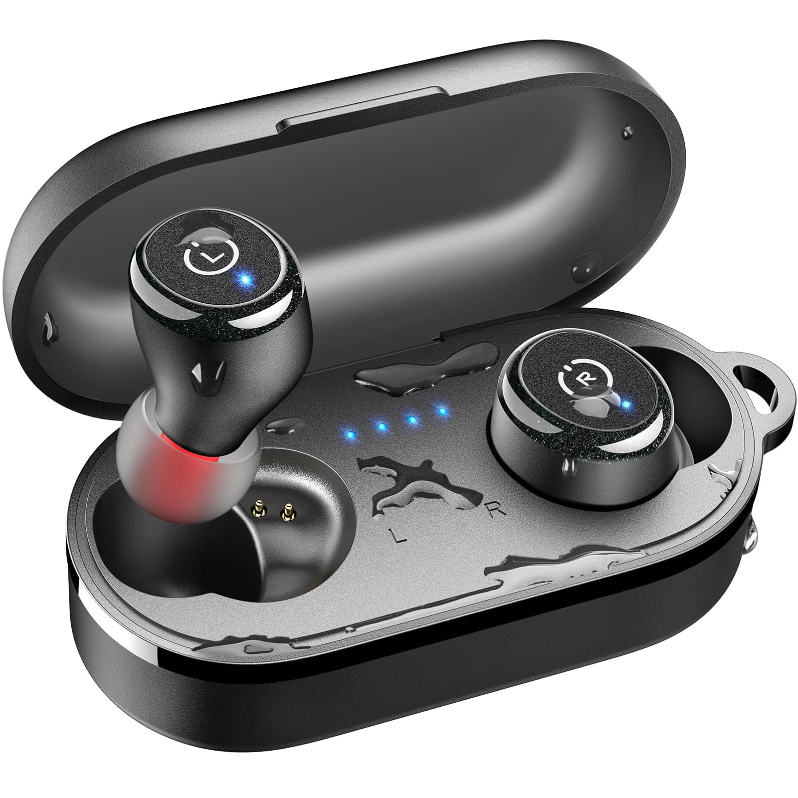 T10 Bluetooth 5.3 Wireless Earbuds with Wireless Charging Case IPX8 Waterproof Stereo Headphones in Ear Built in Mic Headset Premium Sound with Deep Bass for Sport Black