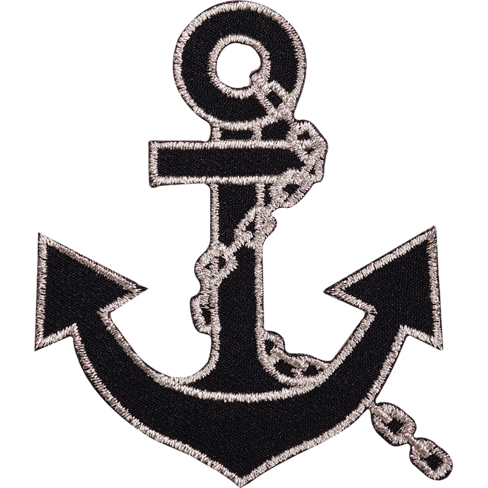 ELLU Ship Boat Anchor Embroidered Iron-On Patch, 1 Rounded Rectangle, 6.5 cm x 7.2 cm, Black/Grey, Adult