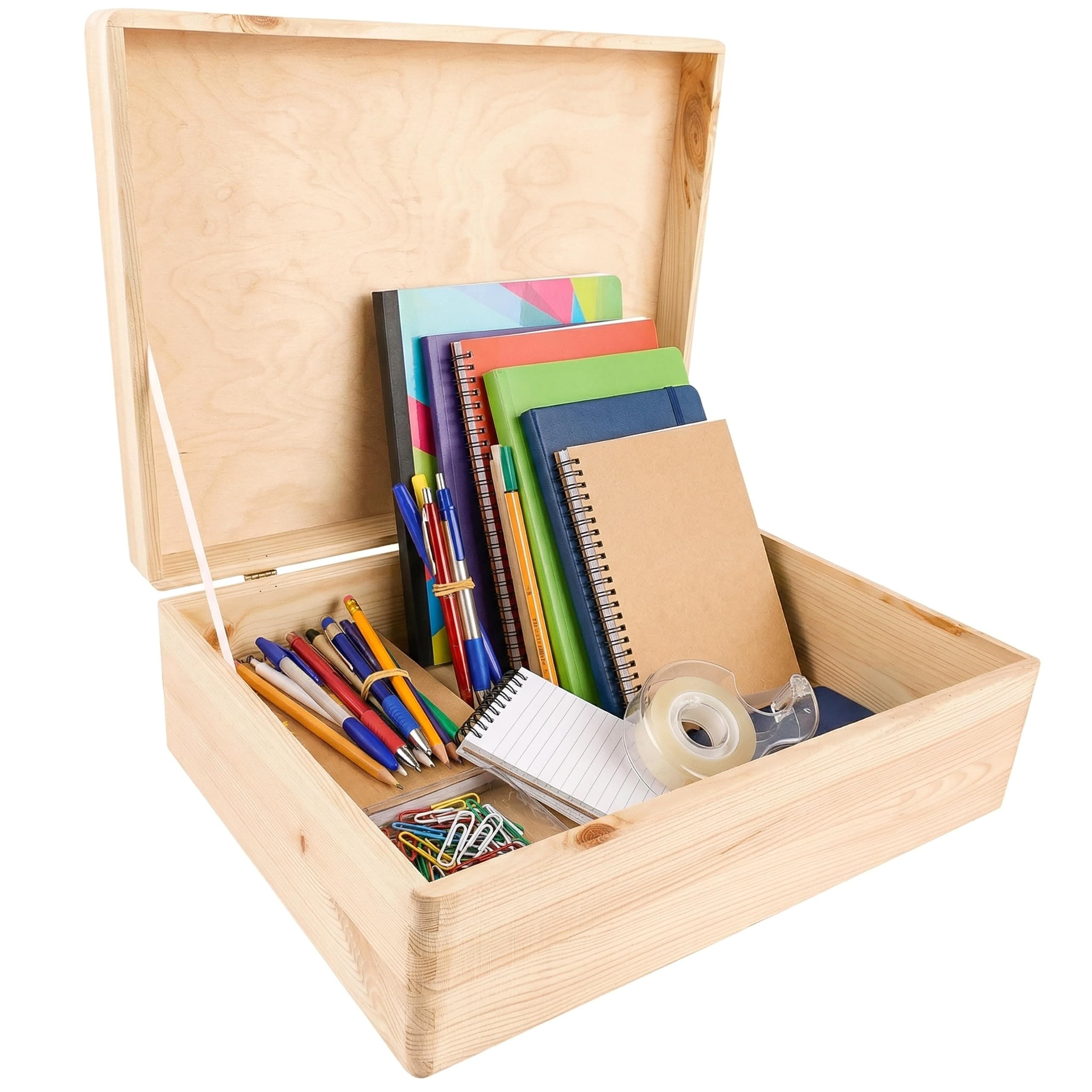 Creative Deco XL Plain Wooden Storage Box | 40 x 30 x 14 cm (+/-1 cm) | with Hinged Lid | Unpainted Easter Gift Box Storage | ROUGH & UNSANDED Wood Keepsake Memory Craft Chest