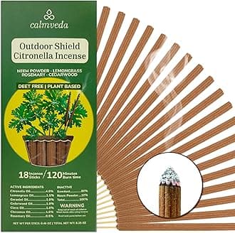 Natural Citronella Incense Sticks Outdoor - (18 Sticks, 40 hrs Protection) for Safety on Patio, Camping etc | DEET Free, Powered with Indian Neem & Essential Oils