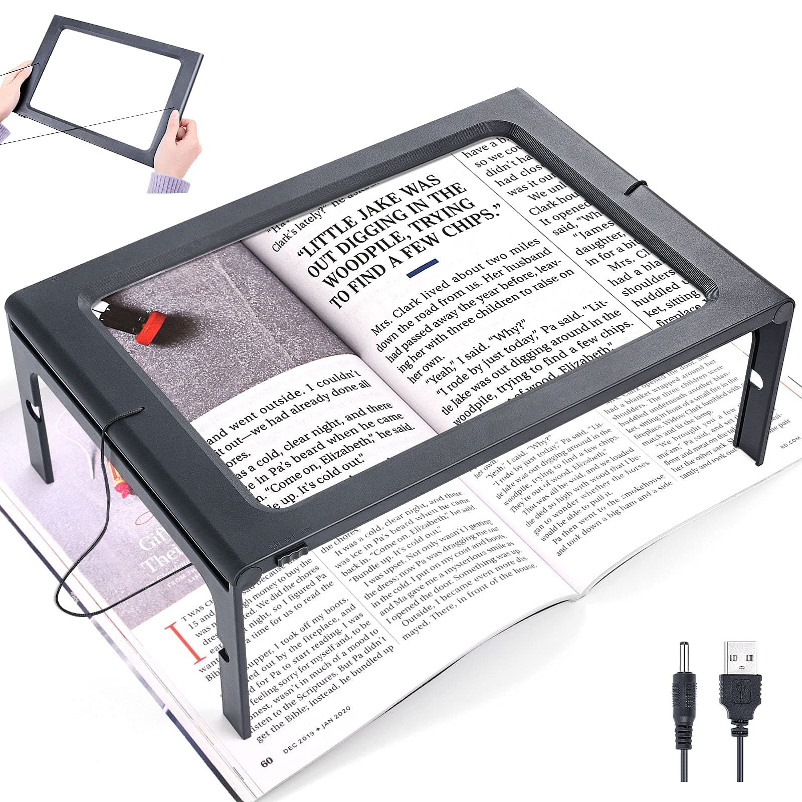 NZQXJXZ 3X Large Full Page Magnifying Glass Hands Free Rectangular Reading Magnifier with 12 LED Lights Foldable Desktop Portable Magnifier Ideal for Reading