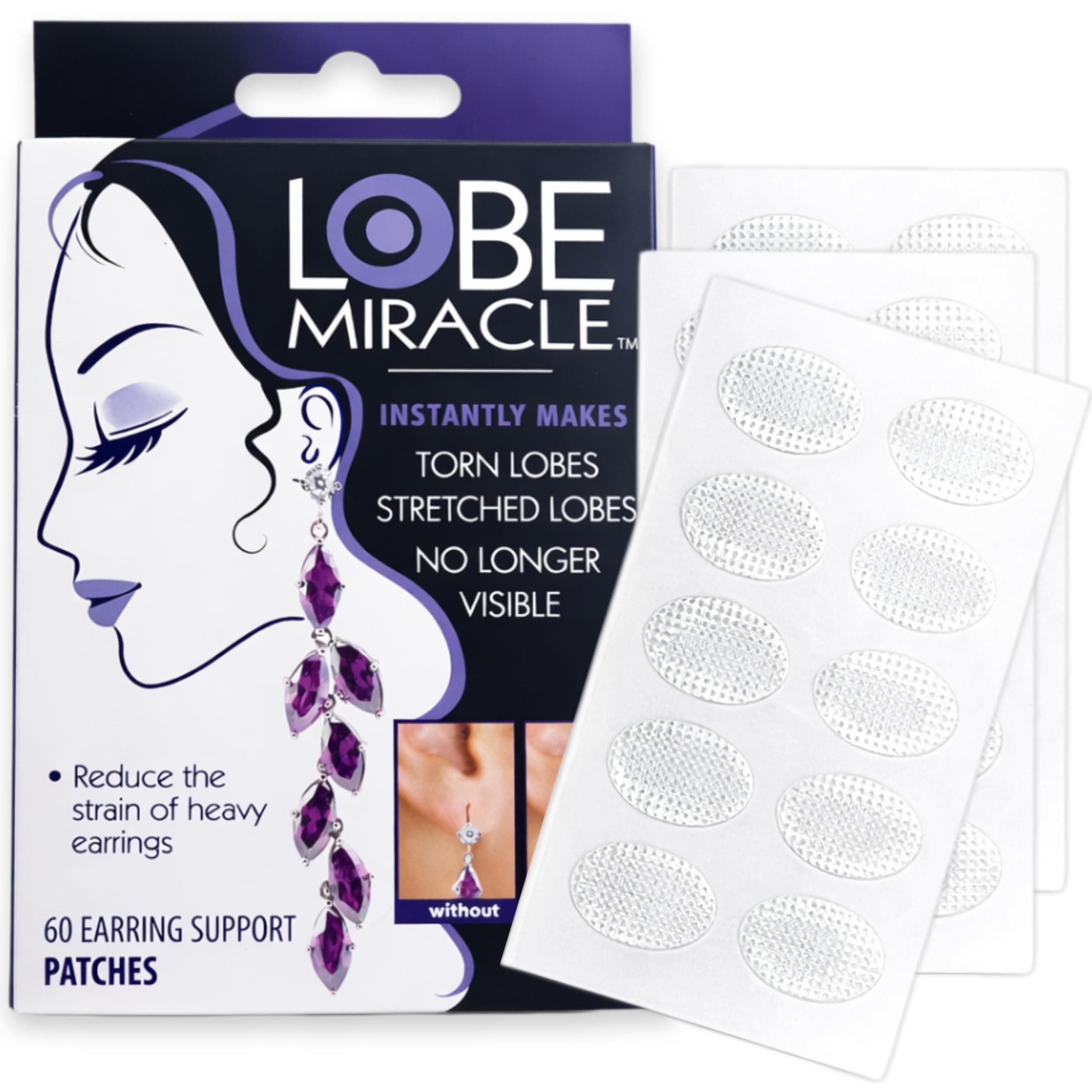 Lobe Miracle- Clear Earring Support Patches - Earring Backs For Droopy Ears - Ear Care Products for Torn or Stretched Ear Lobes