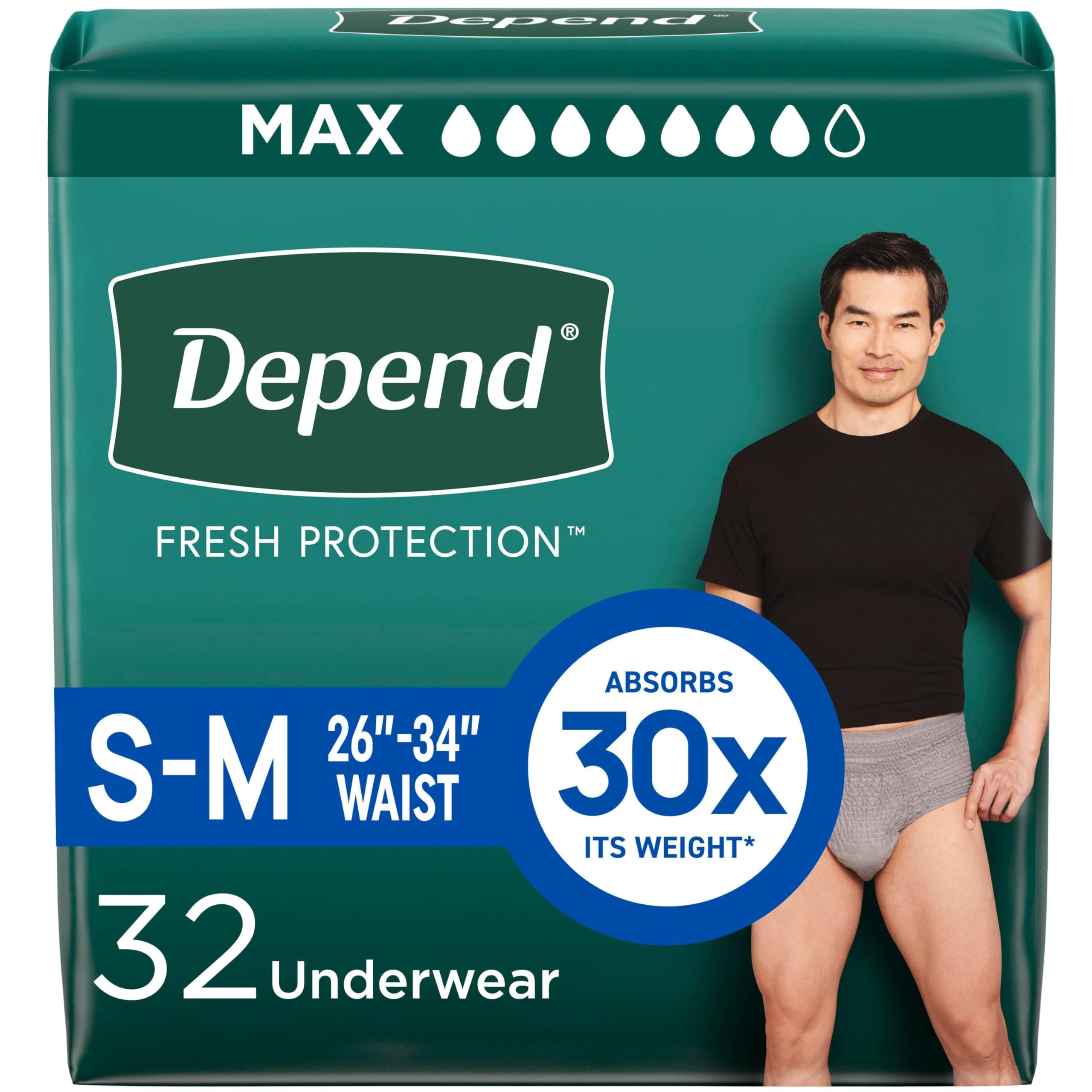 FIT-Flex Incontinence Underwear for Men, Grey, Small/Medium, 32 Count