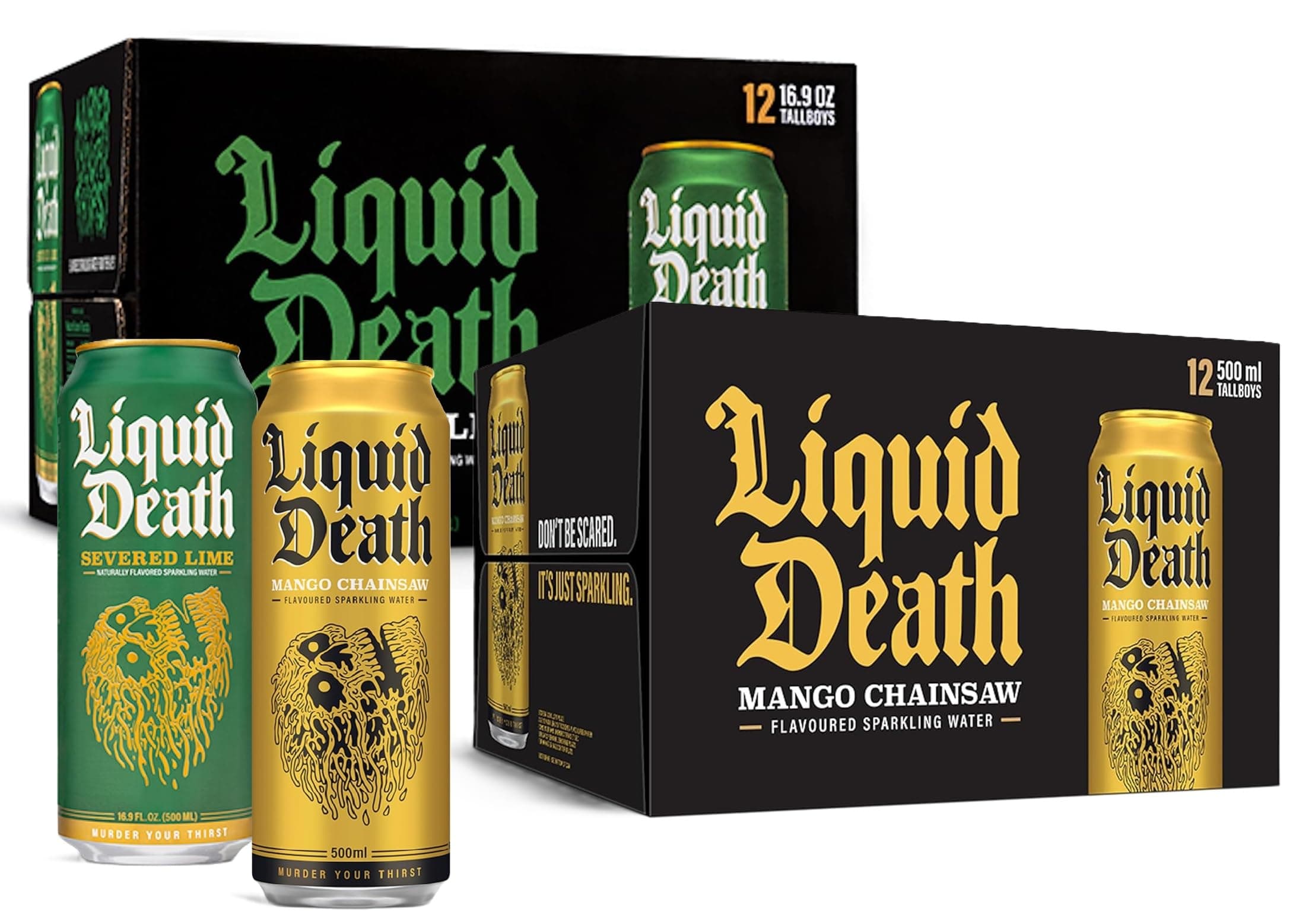 Sparkling Water Multipack – Mango Chainsaw & Severed Lime | 24 Cans (12 x 500ml Each) | Flavoured Water | Fizzy Soft Drink | Brutally Refreshing Trip Drink