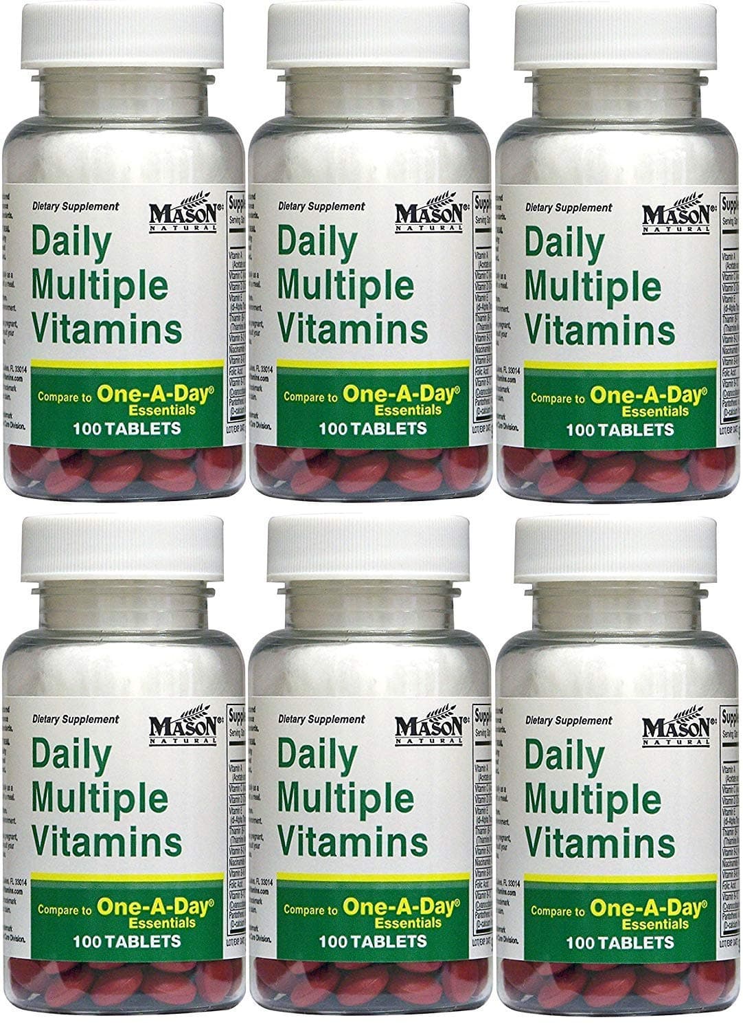 Daily Multiple Vitamins Compare To One A Day Essentials Multivitamin Multimineral Supplement 100 Tablets per Bottle Pack of 6 Total 600 Tablets