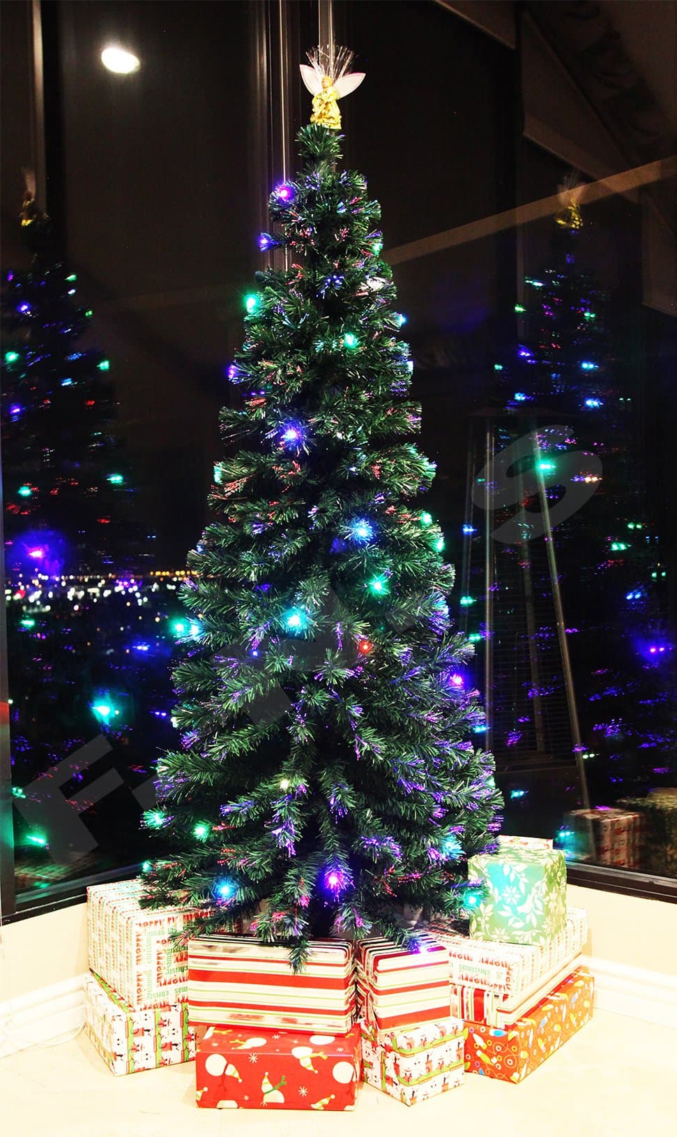 XmasBuddy 7.5 FT PRE-LIT Multi Color LED Lights & Fiber Optic Christmas Tree with Angel Topper