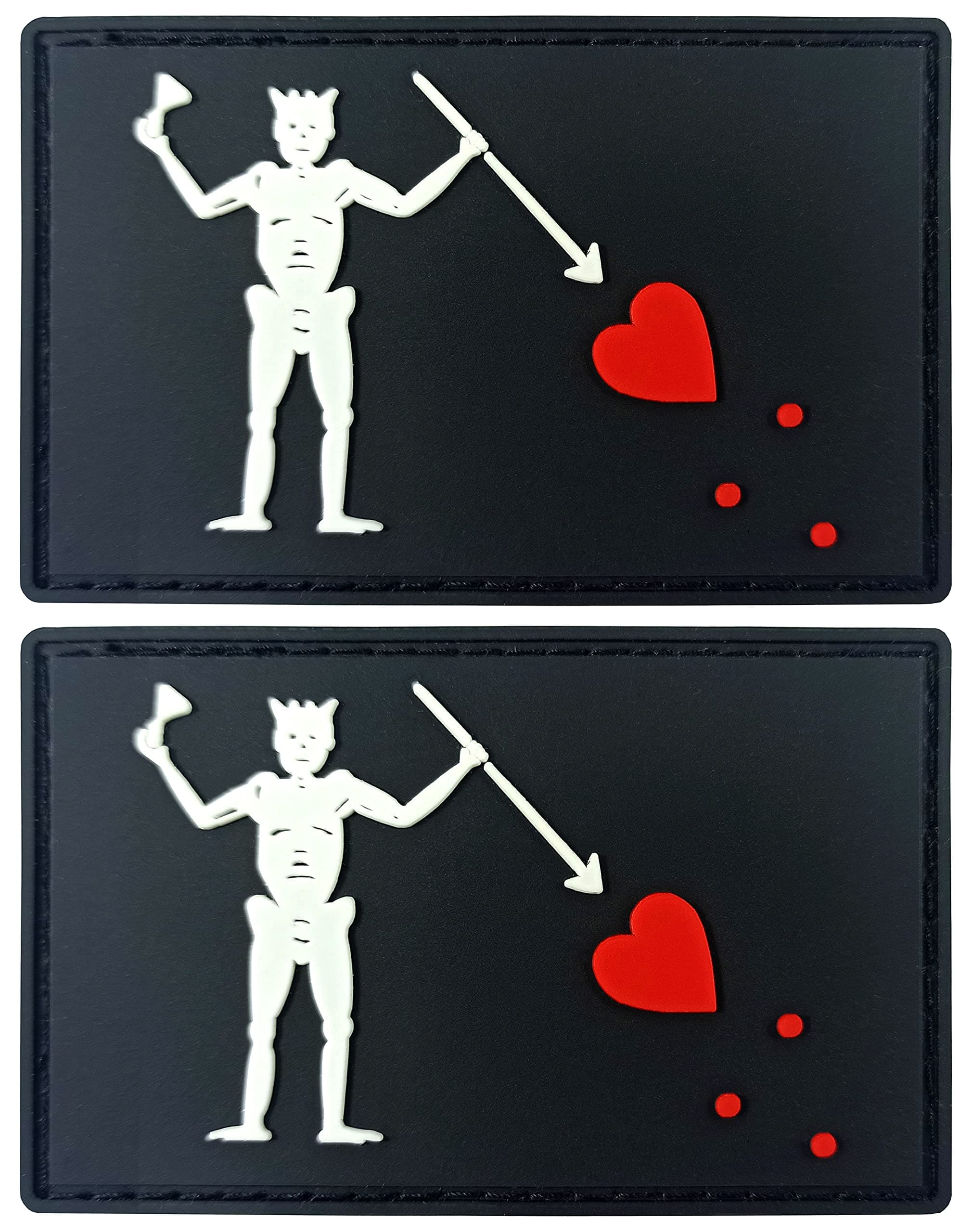 JBCD Pirate Edward Teach Flag Patch Blackbeard Pirate Tactical Patch - PVC Rubber Hook and Loop Fastener Patch, 2 Pack