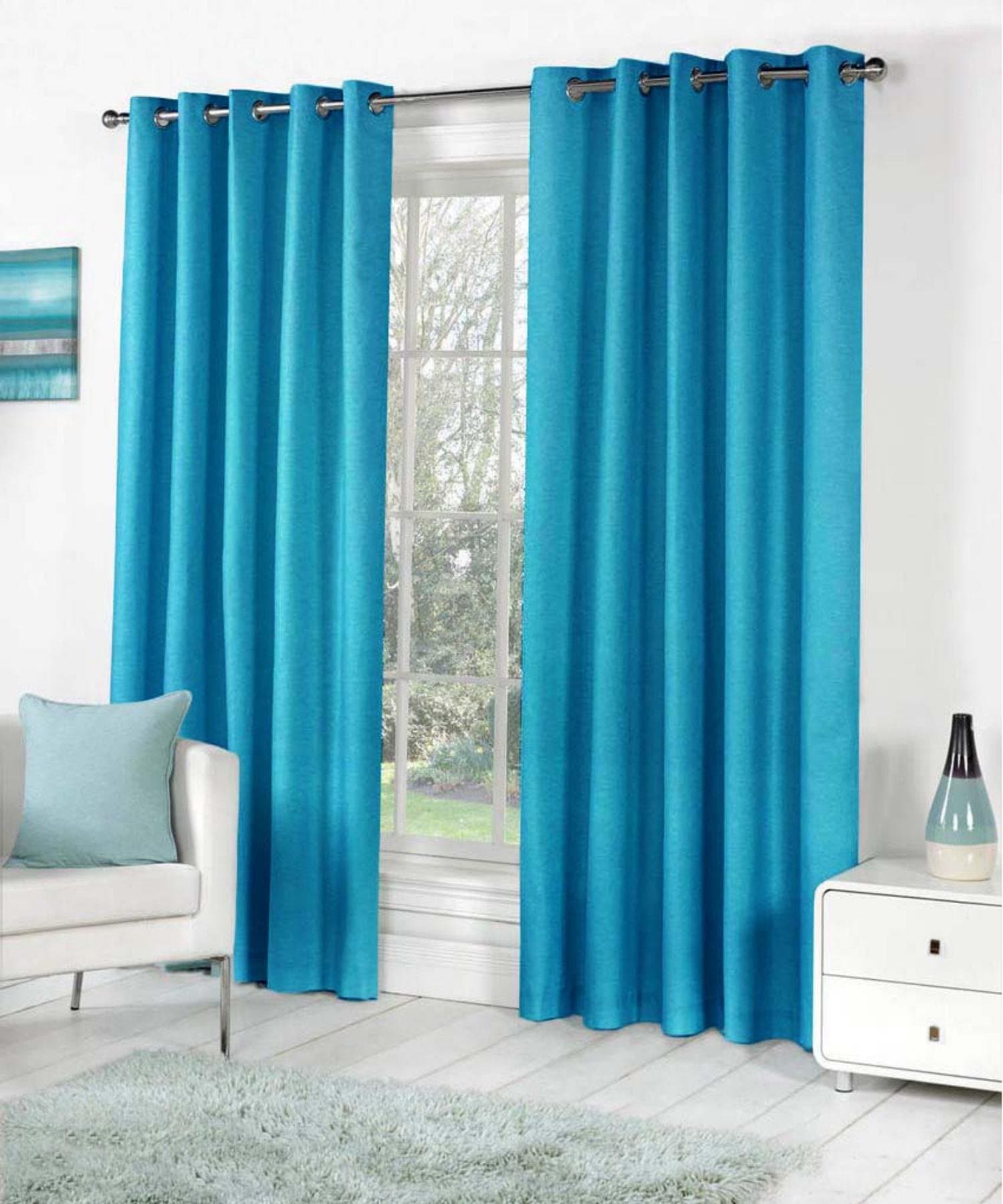 Impression Hut Polyester & Polyester Blend Solid Curtain, Window - 5 Feet, Aqua Blue, Pack of 2