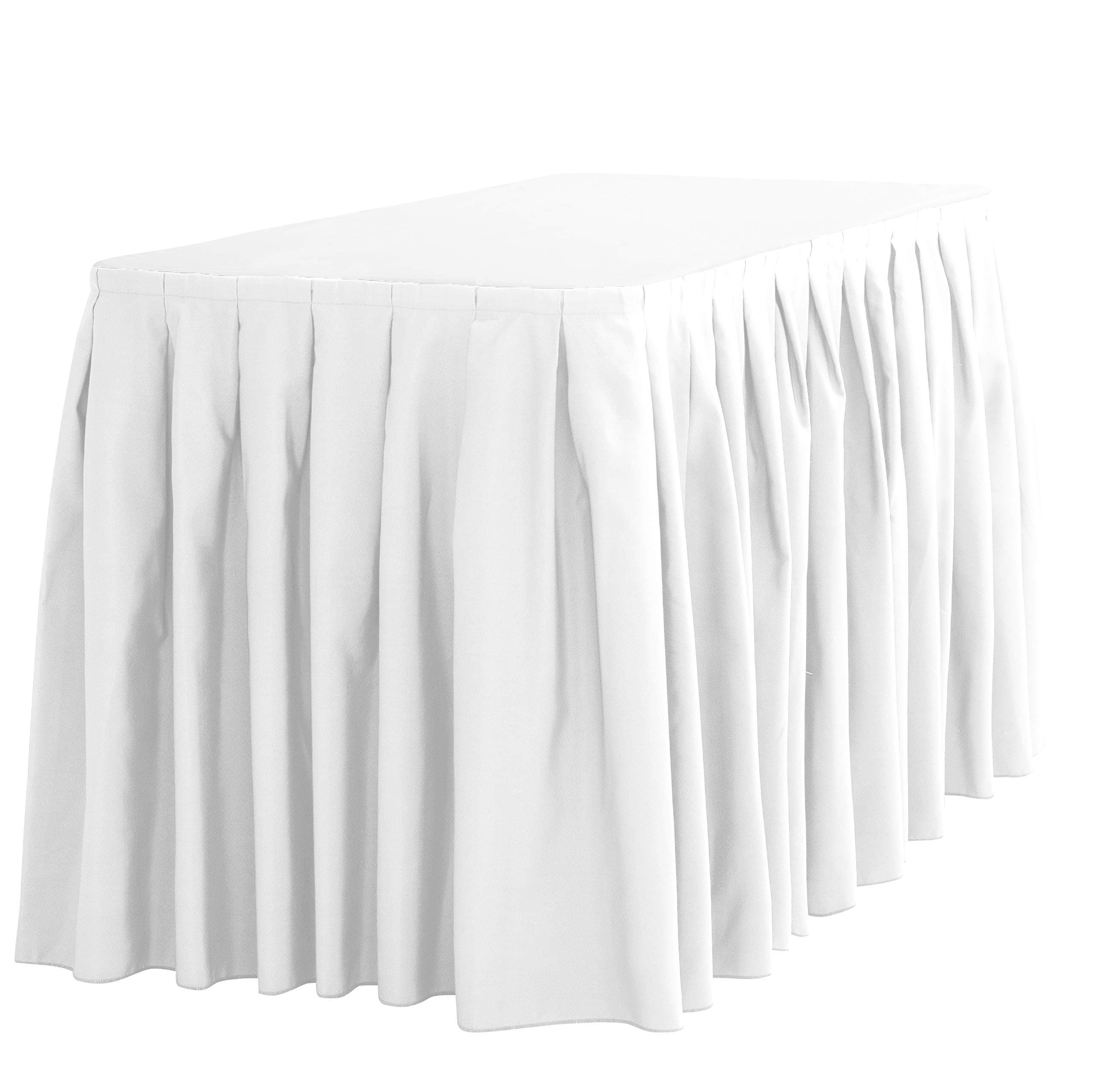 White Table Skirt for 6 Feet Rectangular Table- 17 ft Table Skirt Polyester Cloth- Wrinkle Resistant Pleated Banquet Tablecloth for Wedding